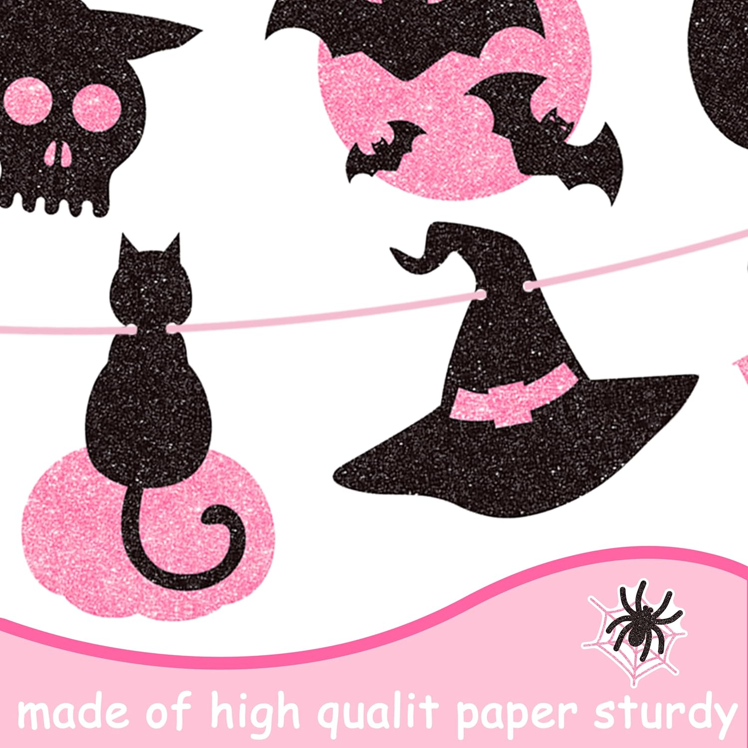 2pcs Halloween Party Banners Black Pink Ghost Boo Witch Decorations