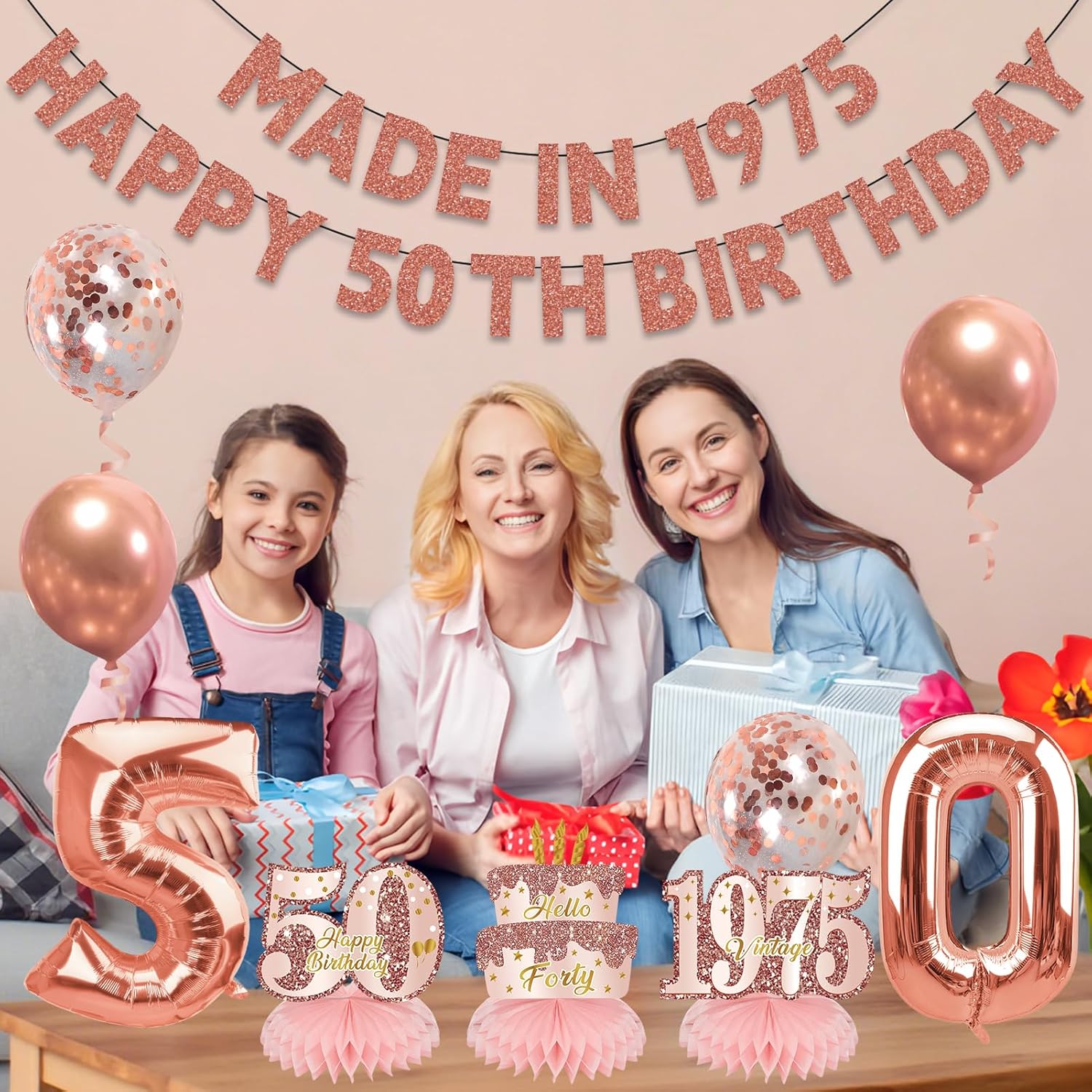 Zirtorei 50th Birthday Decor Kit for Women