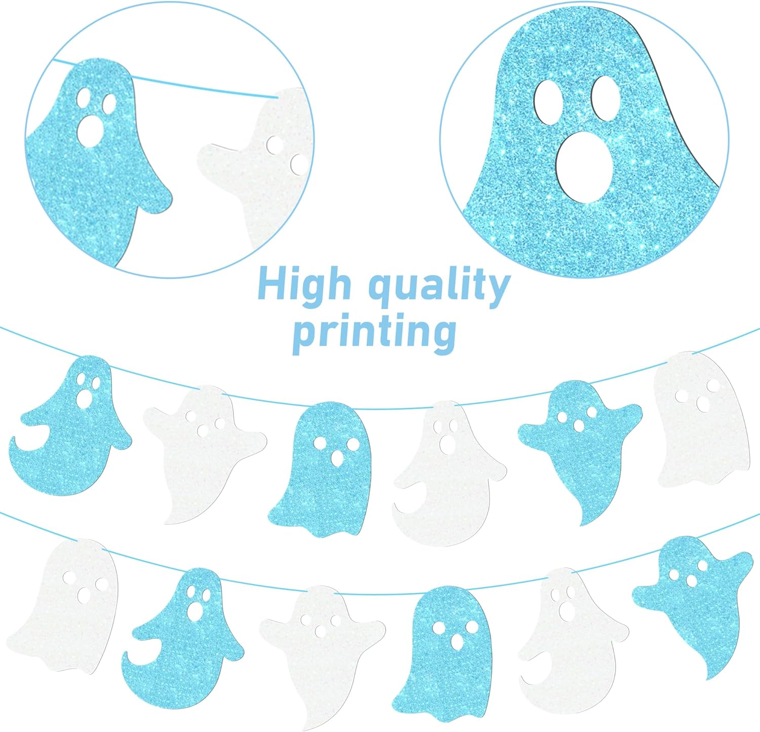 Halloween Ghost Banners White Blue Glitter Decorations 2Pcs