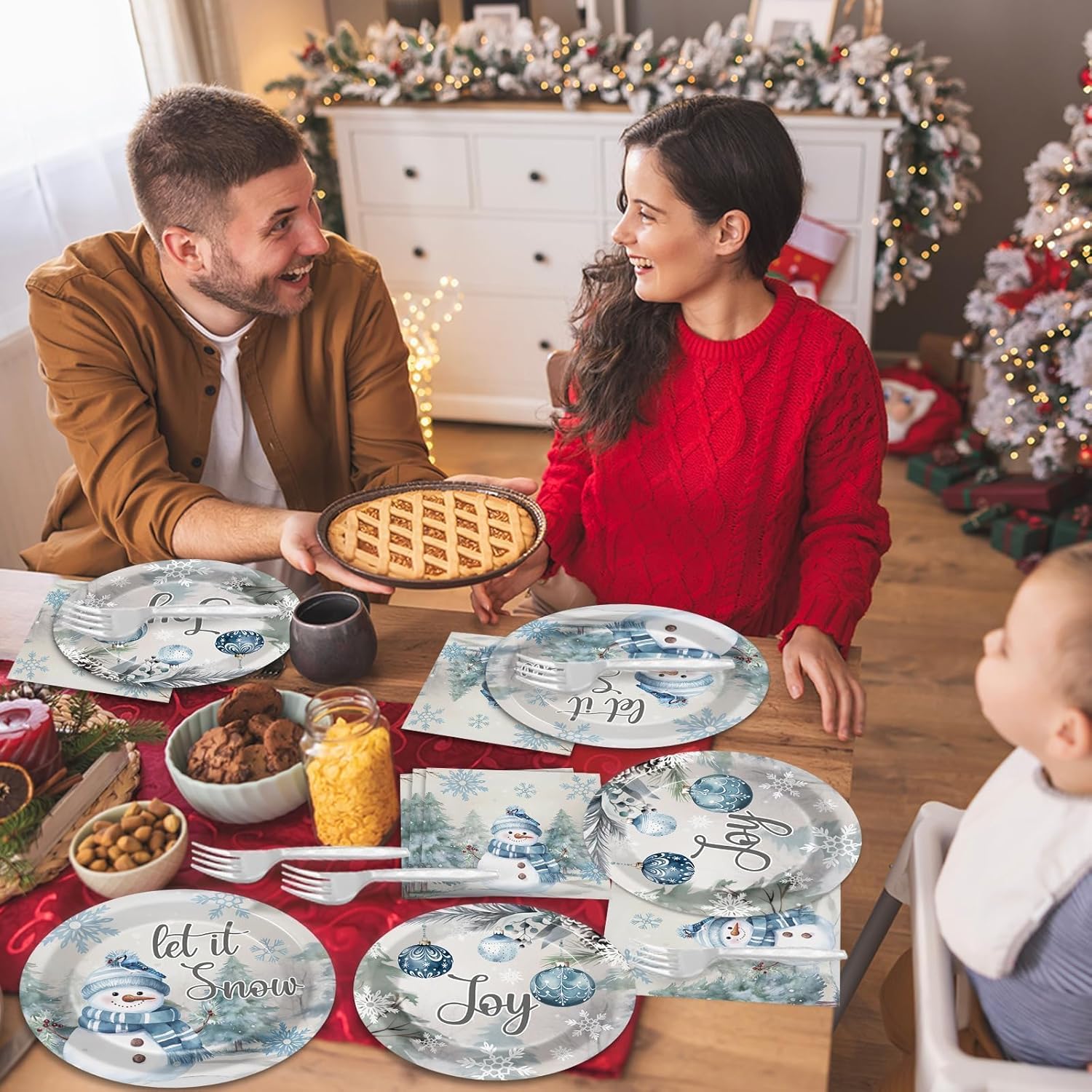 96pcs Christmas Party Plates and Napkins Set