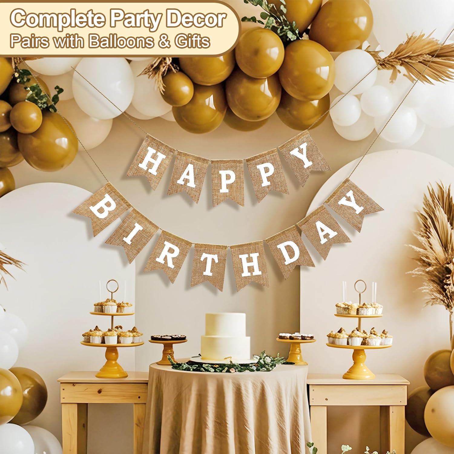 Happy Birthday Banner Pre Strung Burlap 9ft Birthday Decorations