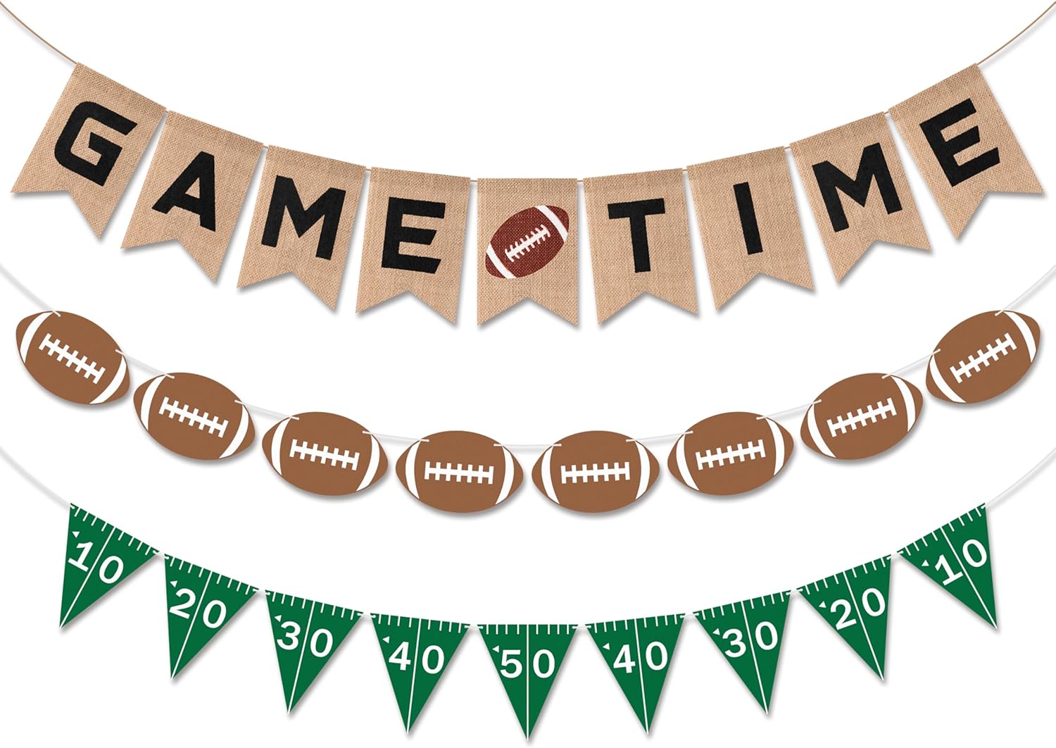 Football Burlap Felt Banners 3pcs Game Time Yard Line Decoration