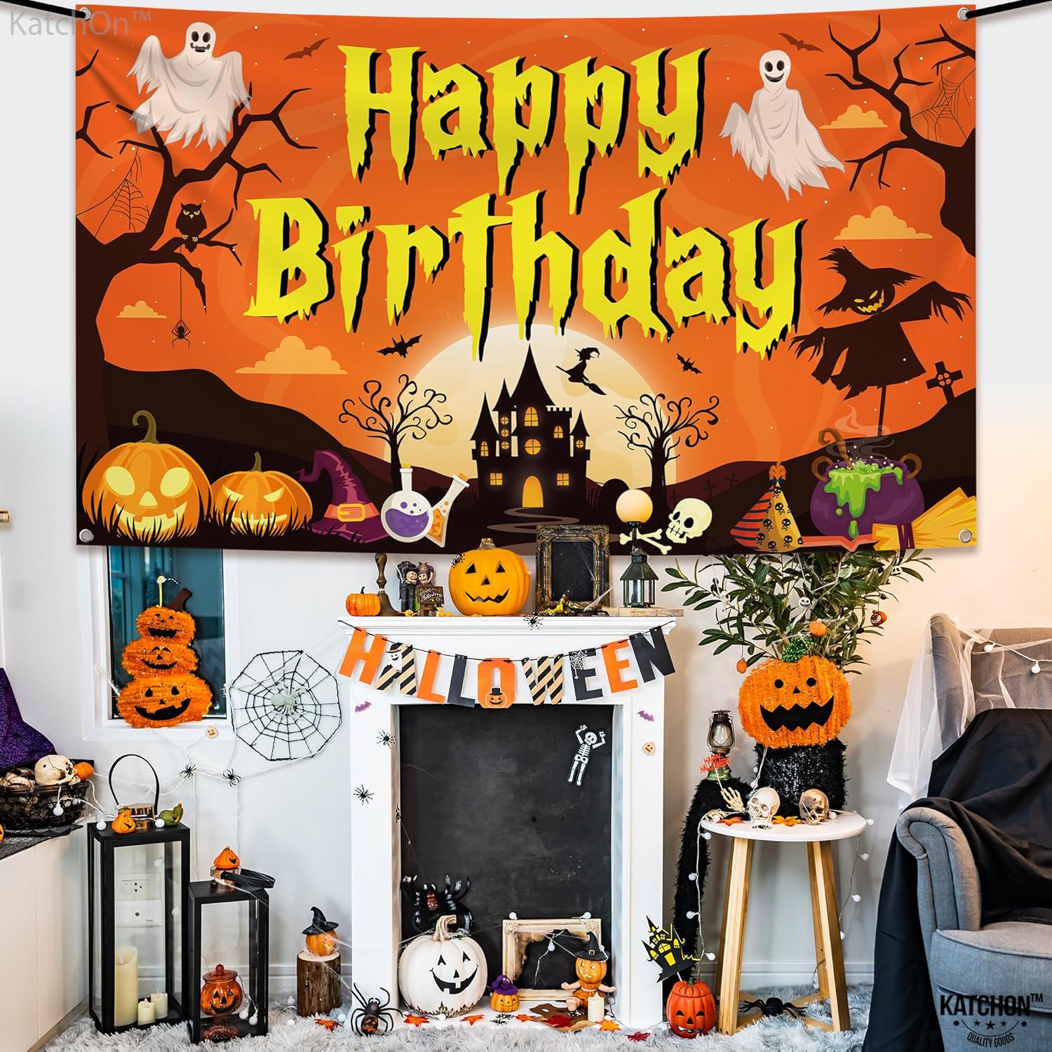 KatchOn Spooky Halloween Happy Birthday Banner - XtraLarge 72x44 Inch
