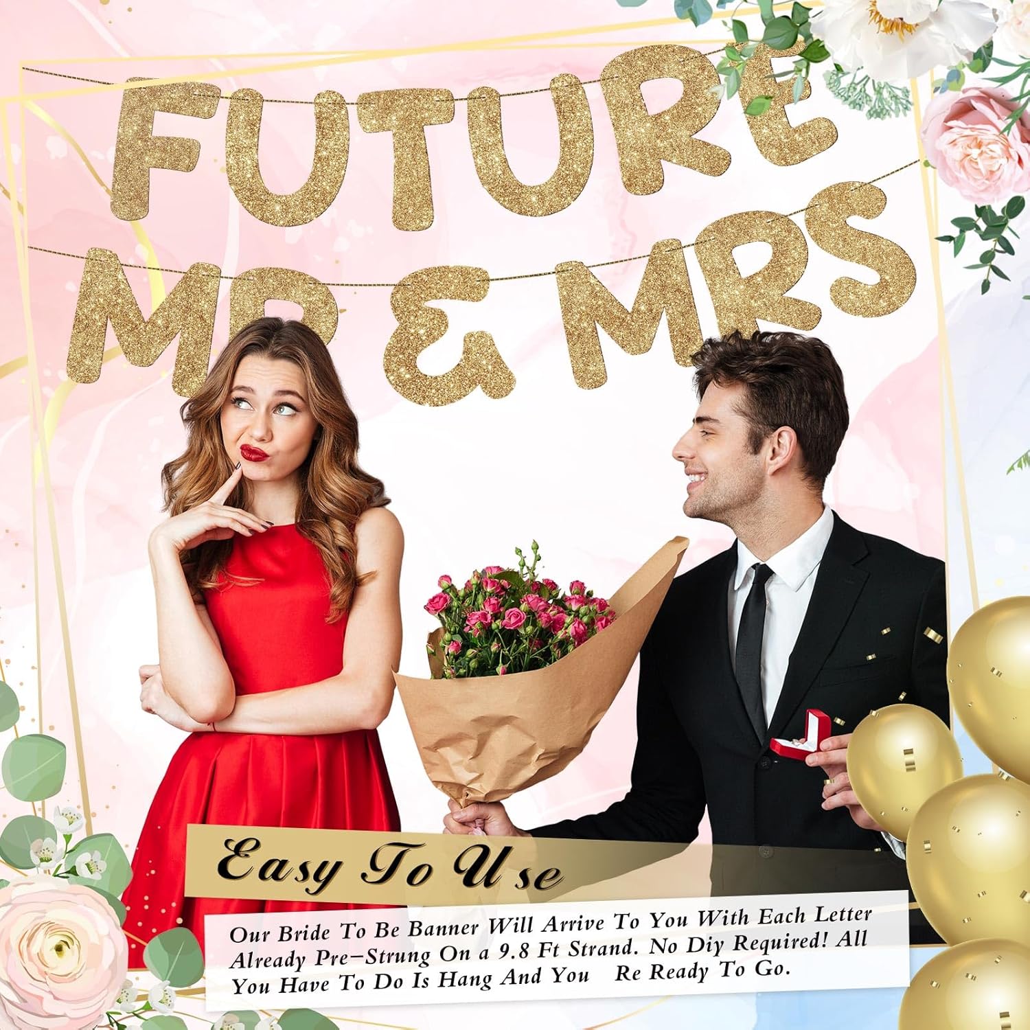 Breling Future Mr Mrs Glitter Gold Engagement Banner