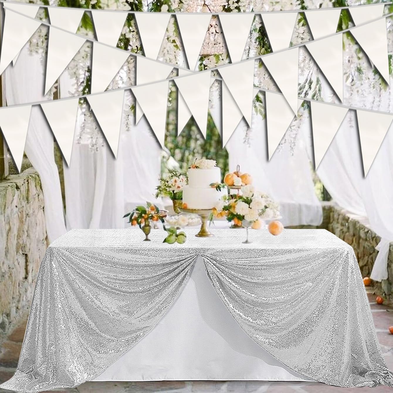 20M White Triangle Pennant Banner Flag Bunting Garland for Events