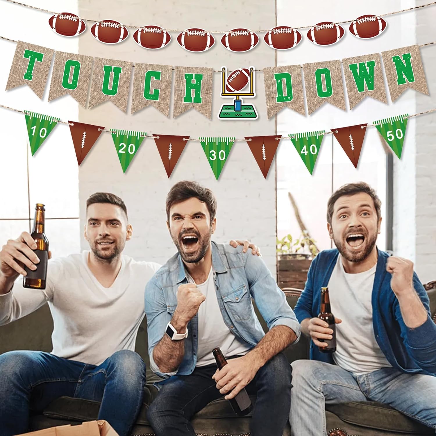 Pre-Strung 6ft Green Football Touchdown Banner for Parties
