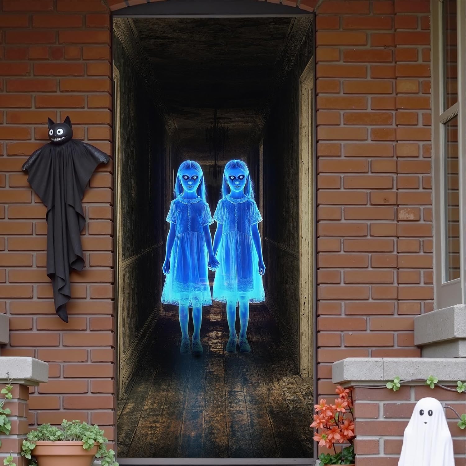 Halloween Door Cover with Rope - Scary Twins 35x78 Inches
