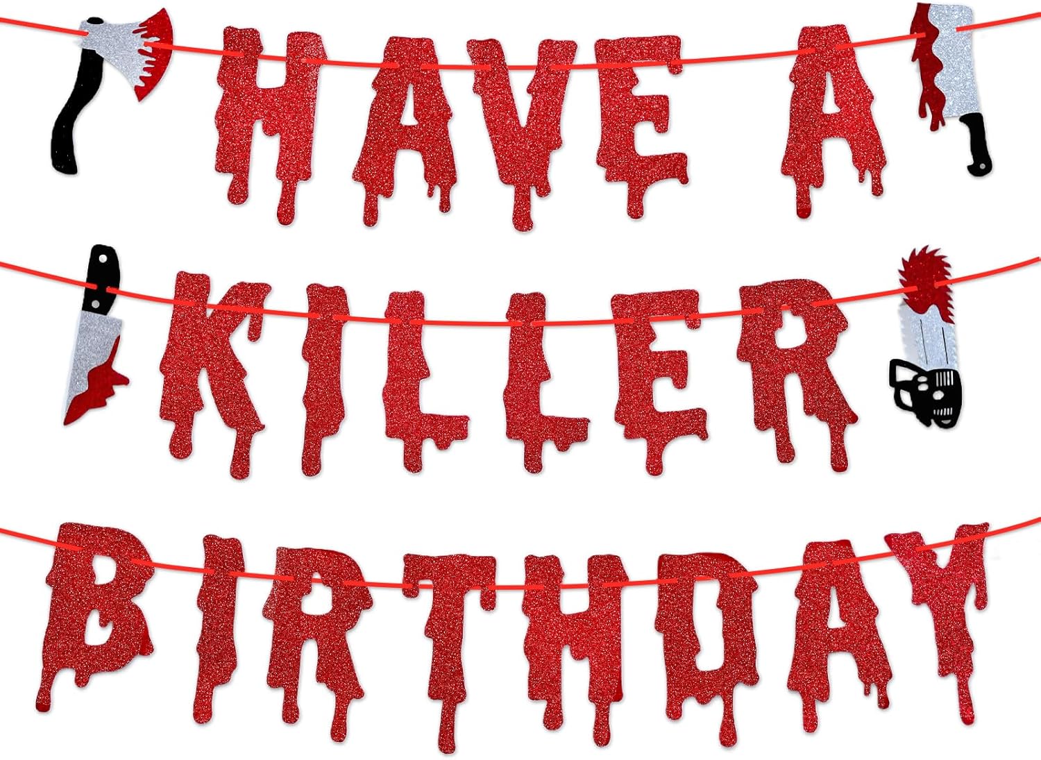 Red Glitter Halloween Birthday Banner - Pre-Strung Decor Bunting