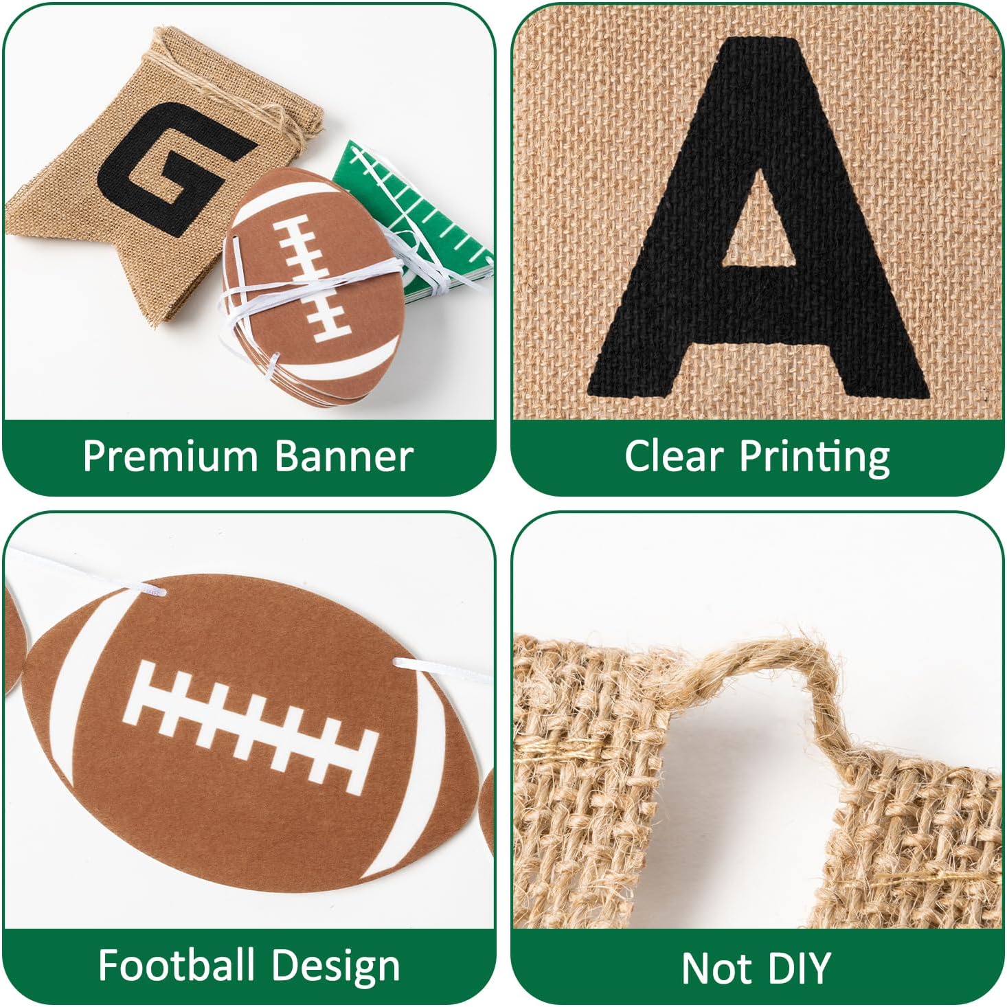 Football Burlap Felt Banners 3pcs Game Time Yard Line Decoration
