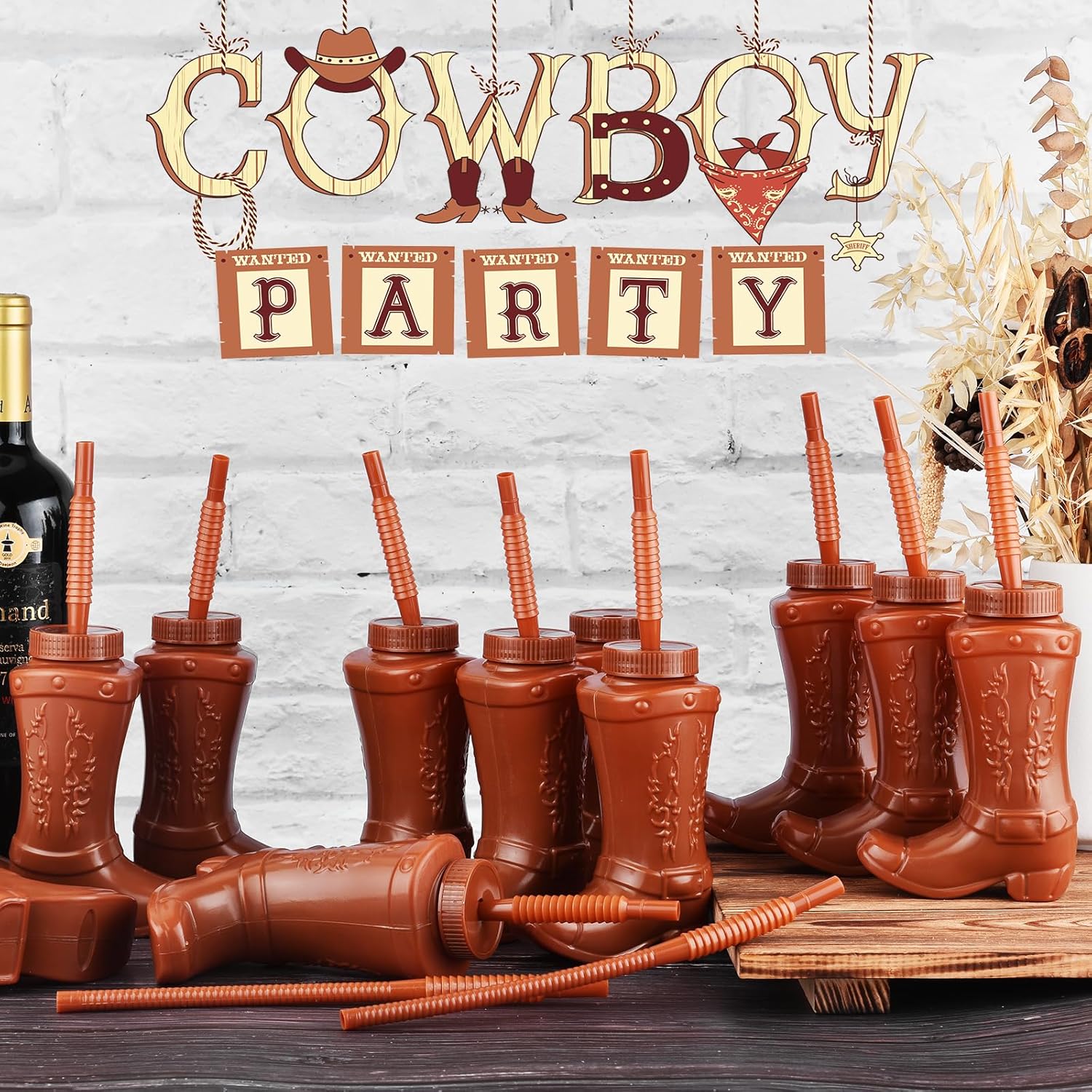 Alink Cowboy Boot Cups with Straws and Lids 12pcs 10oz Kids Party