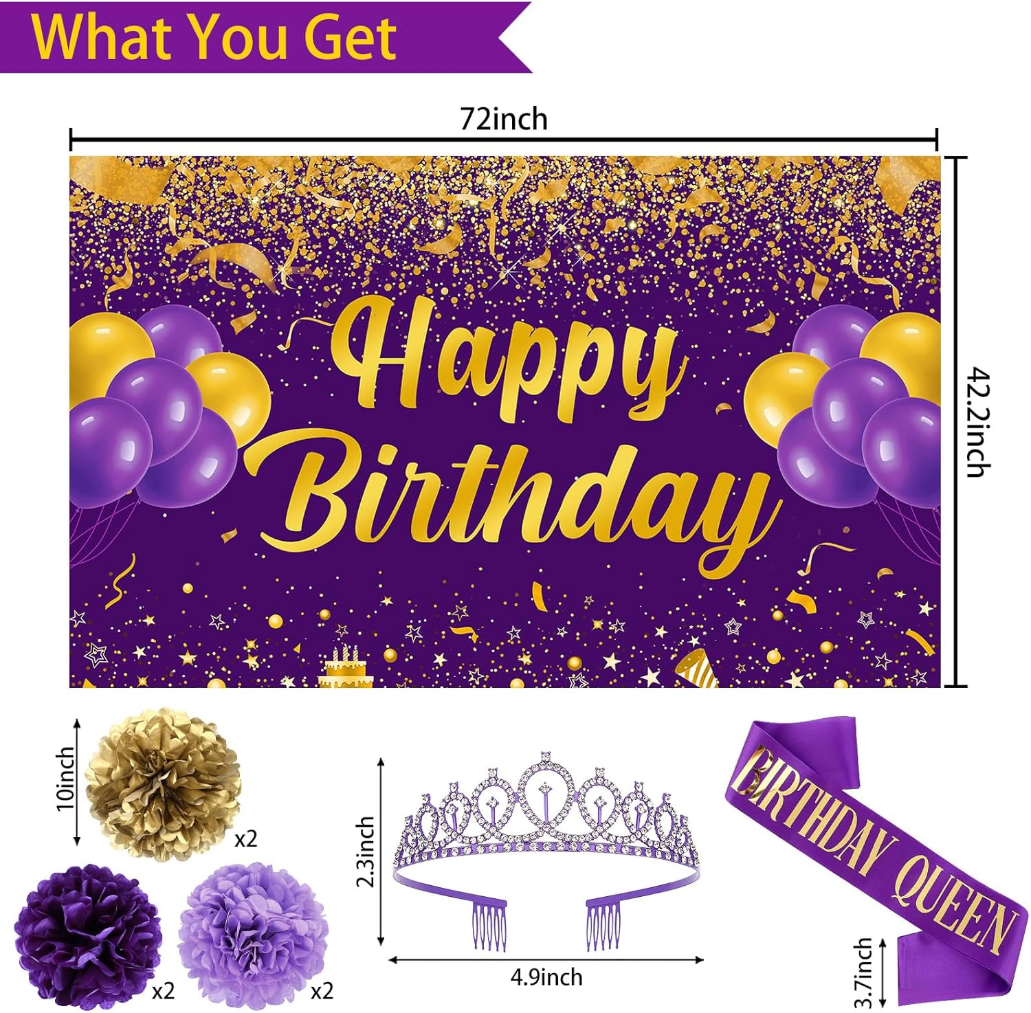 Trgowaul Purple Gold Birthday Decorations Set 34PCS