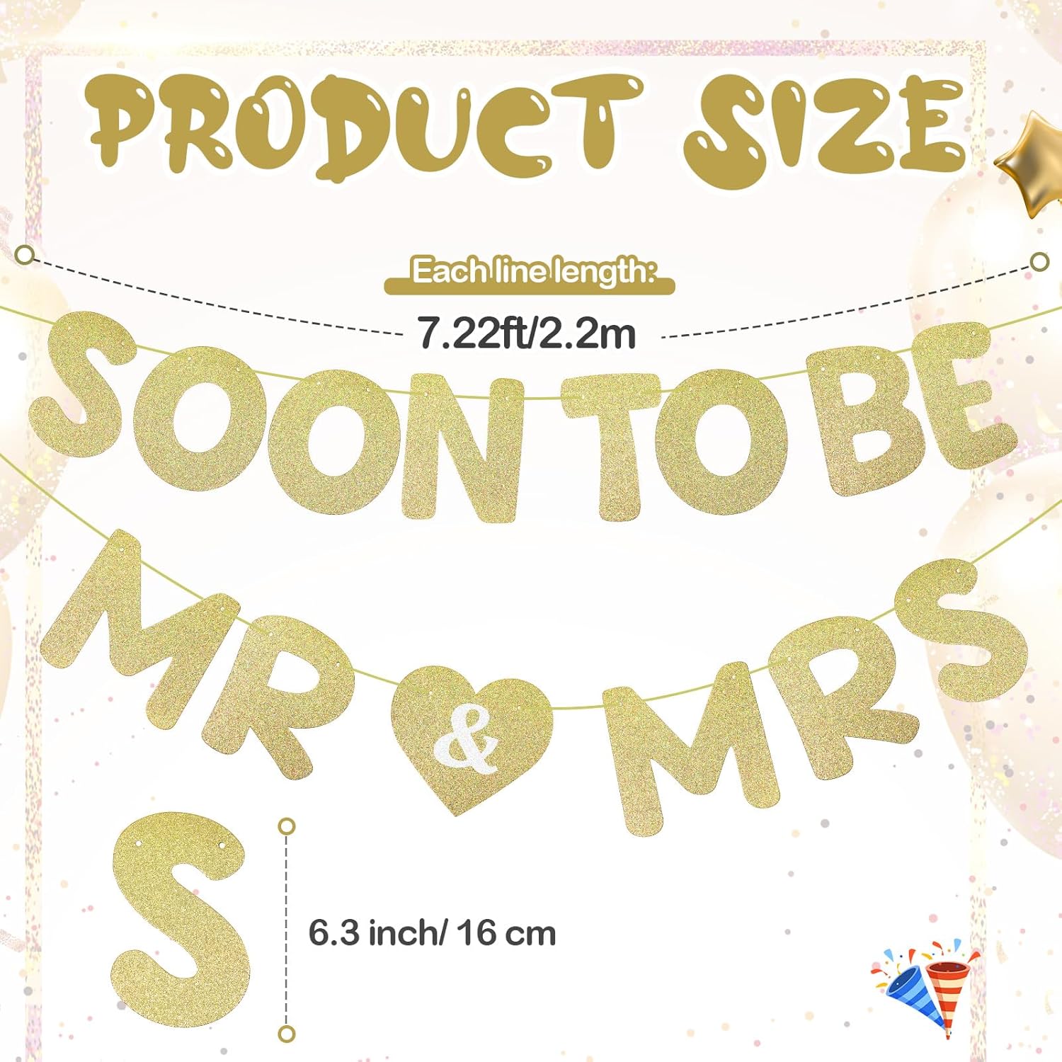 Yeaqee Pre-Strung Mr Mrs Gold Glitter Banner