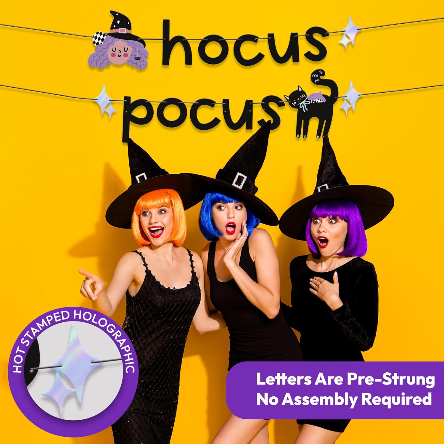 Hocus Pocus Halloween Banner - Witch Cat Decor
