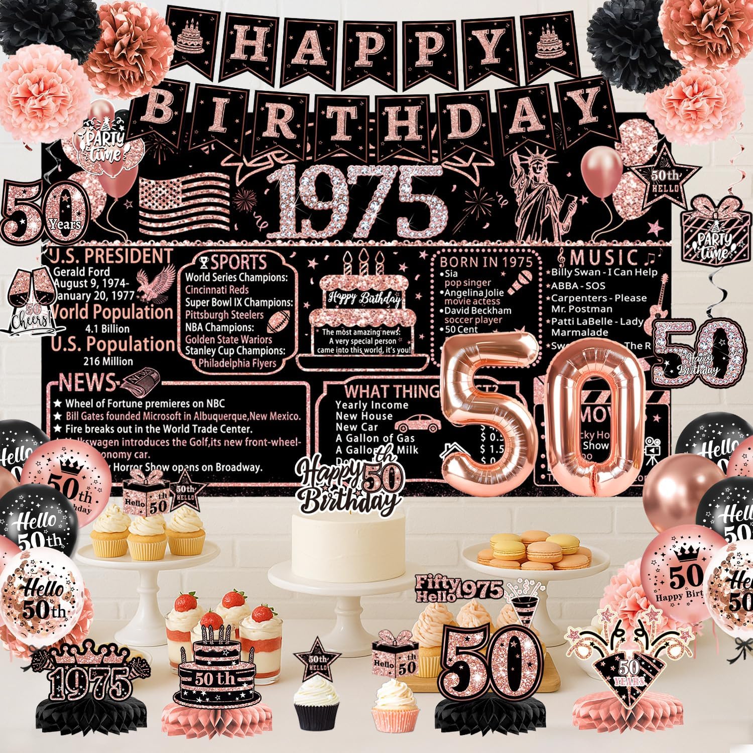 50th Birthday Decor Set 59 pcs Rose Gold Party Essentials