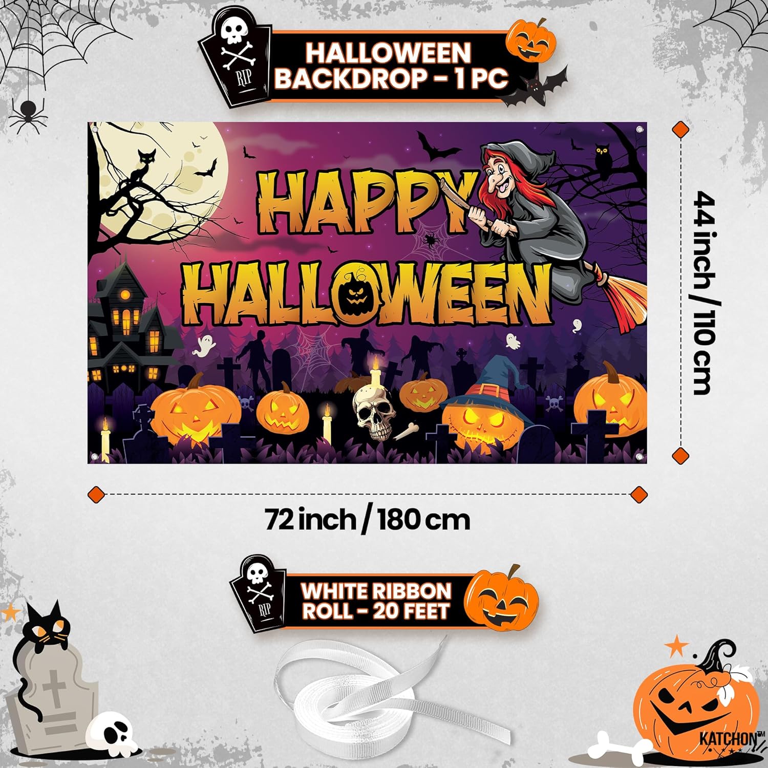 KatchOn Spooky Halloween Banner - XtraLarge 72x44 Inch