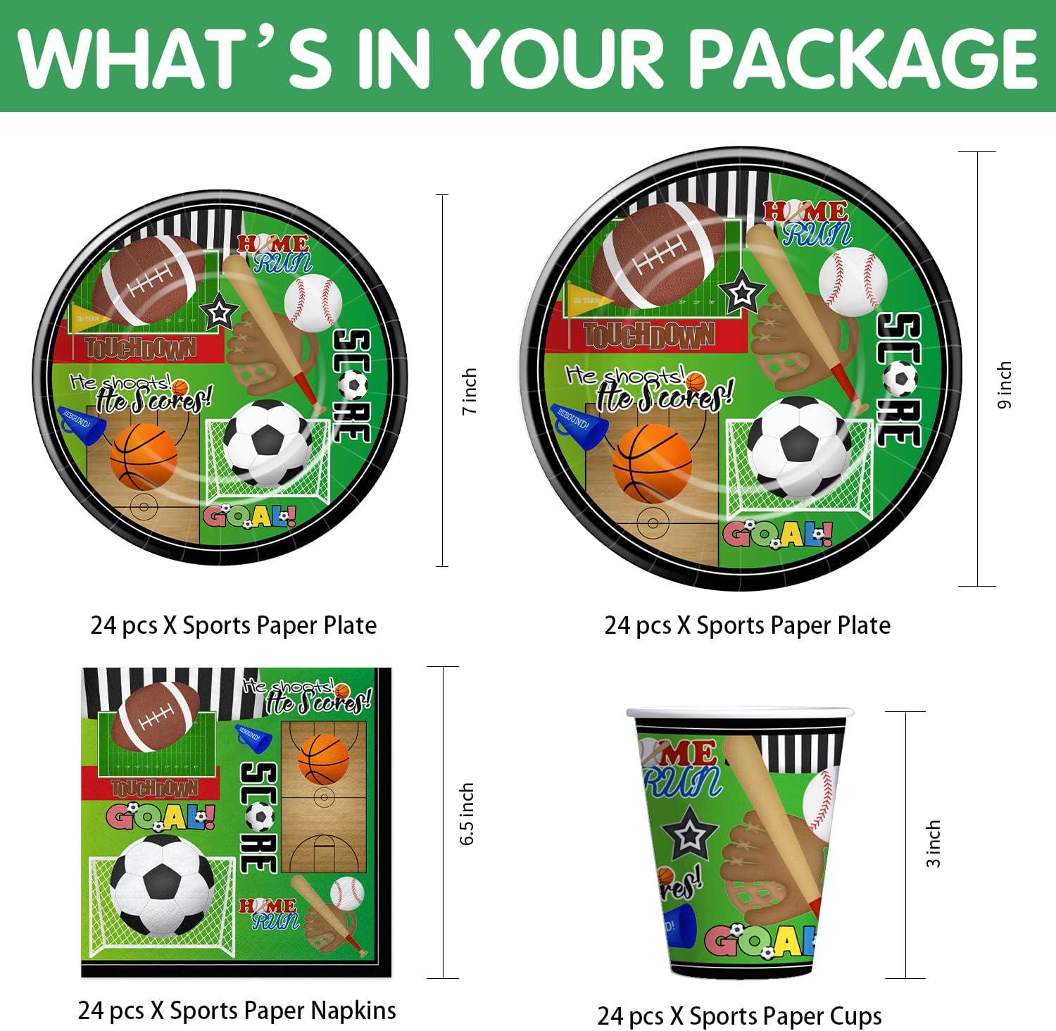 Xigejob Sports Theme Party Supplies for 24 Guests