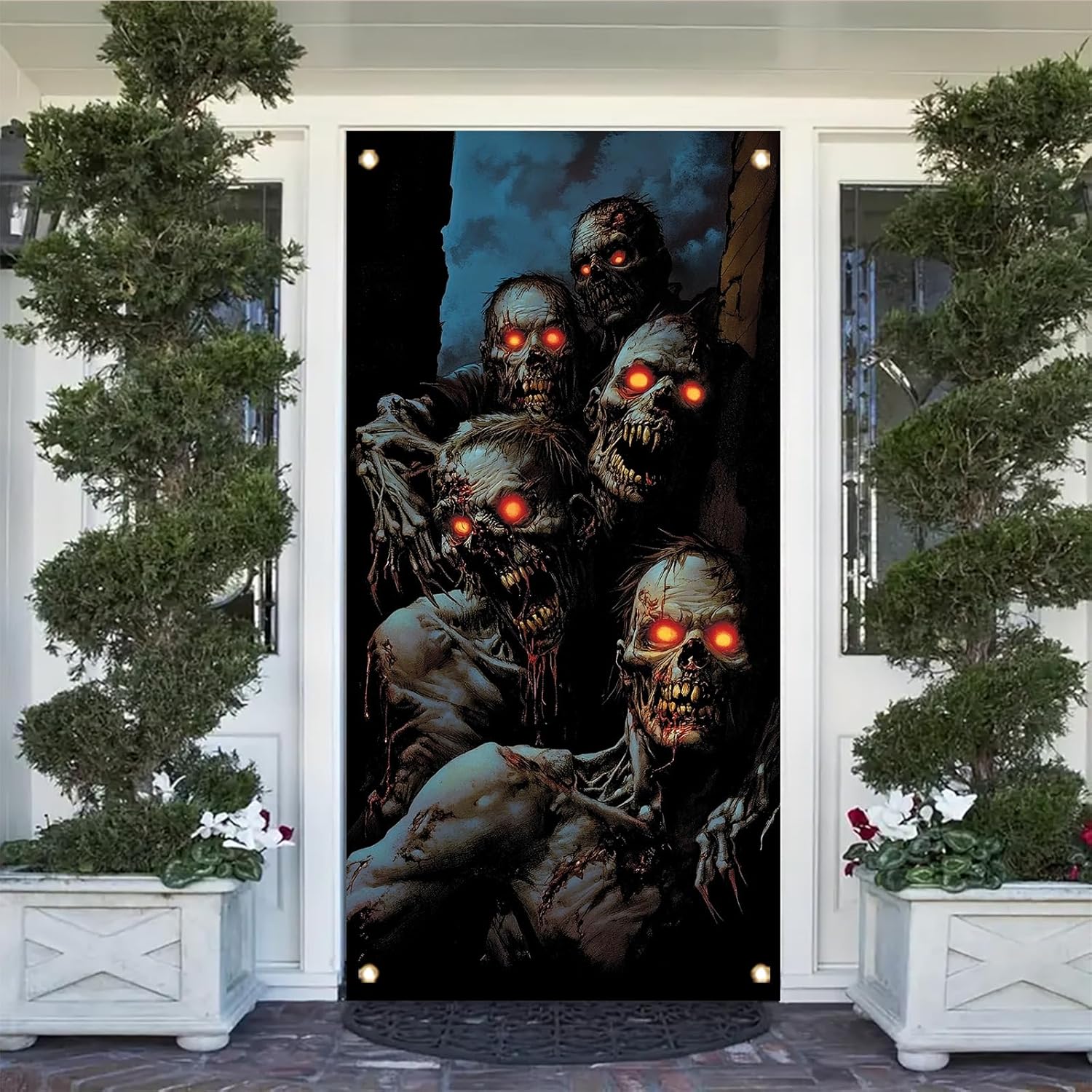 Starlit patio Halloween door cover 71x35 inches