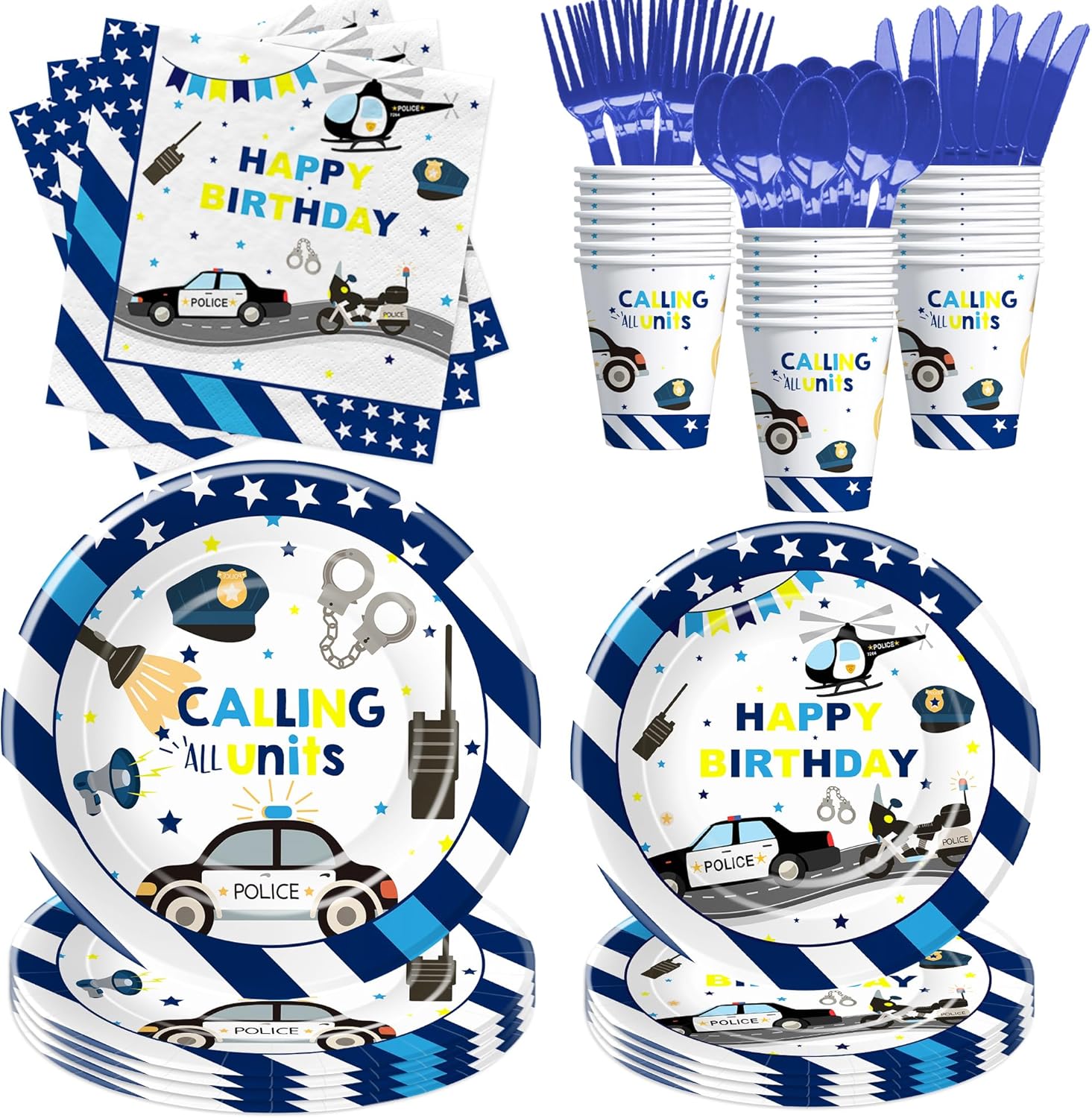 Police Party Decorations Tableware Set for 24 Guests