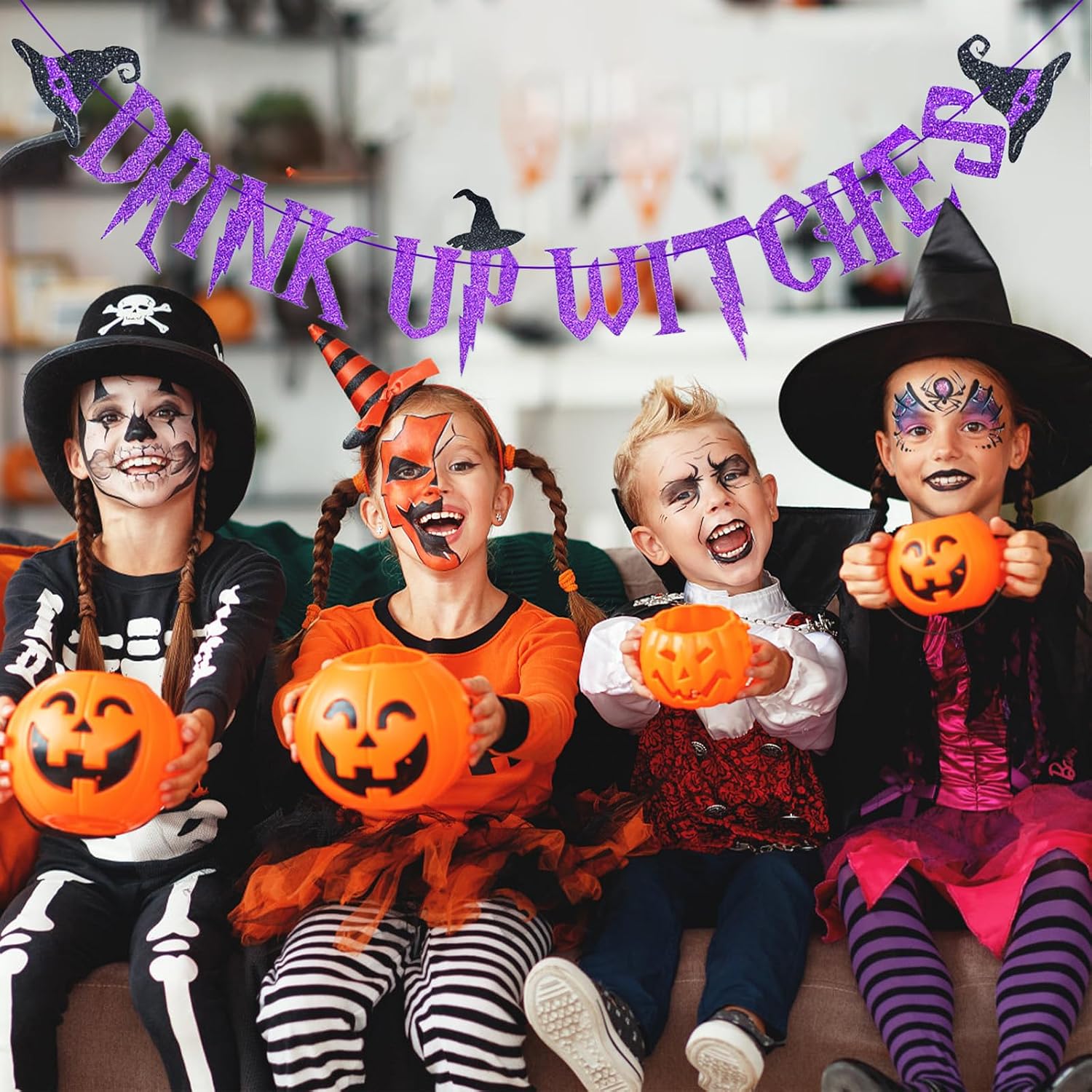 Purple Glitter Drink Up Witches Halloween Banner