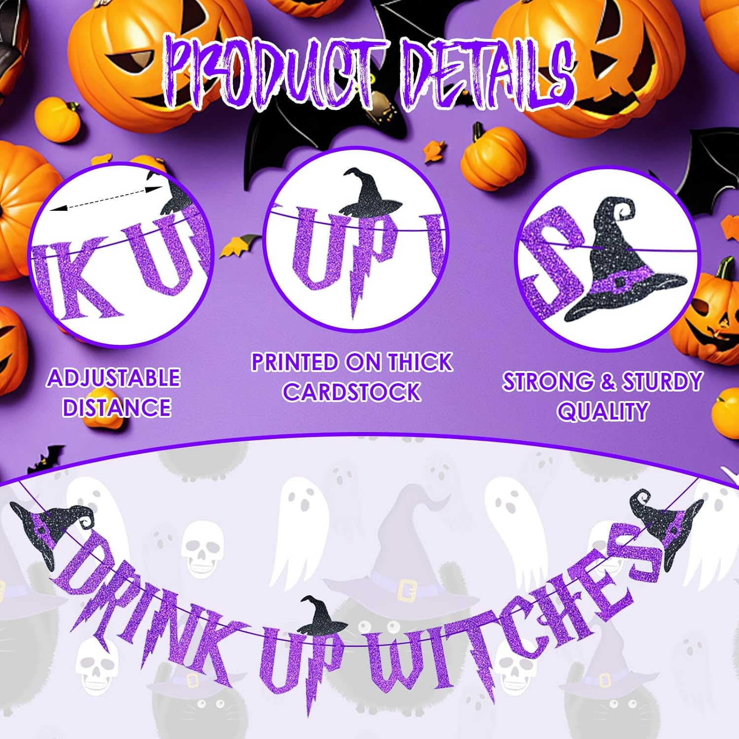 Purple Glitter Drink Up Witches Halloween Banner