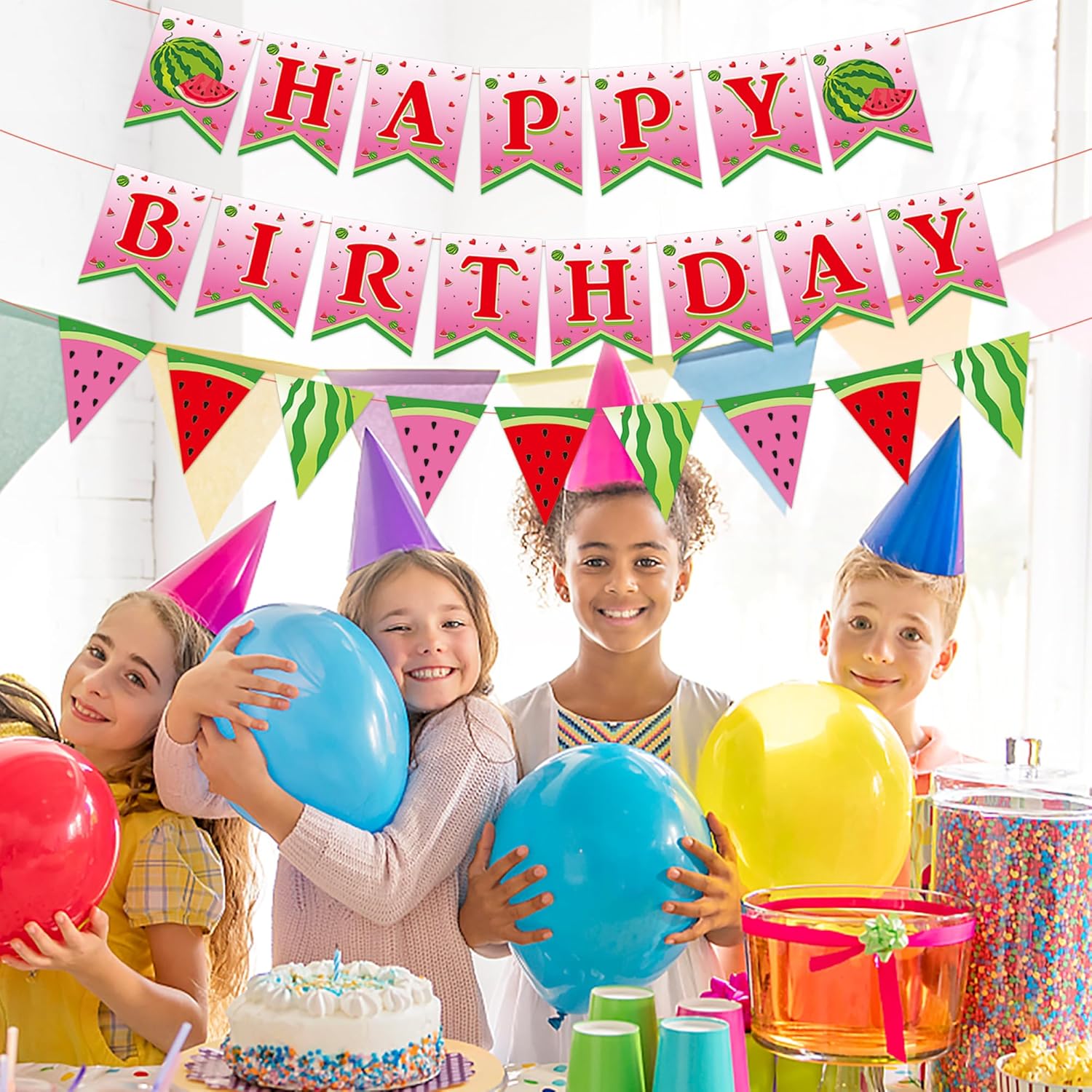 Watermelon Birthday Banner Happy Summer Party Decor