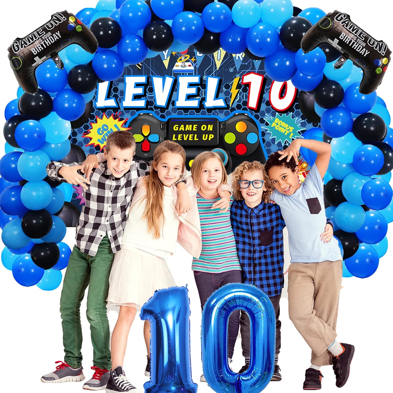 90PCS Blue 10th Birthday Video Game Decorations for Boys