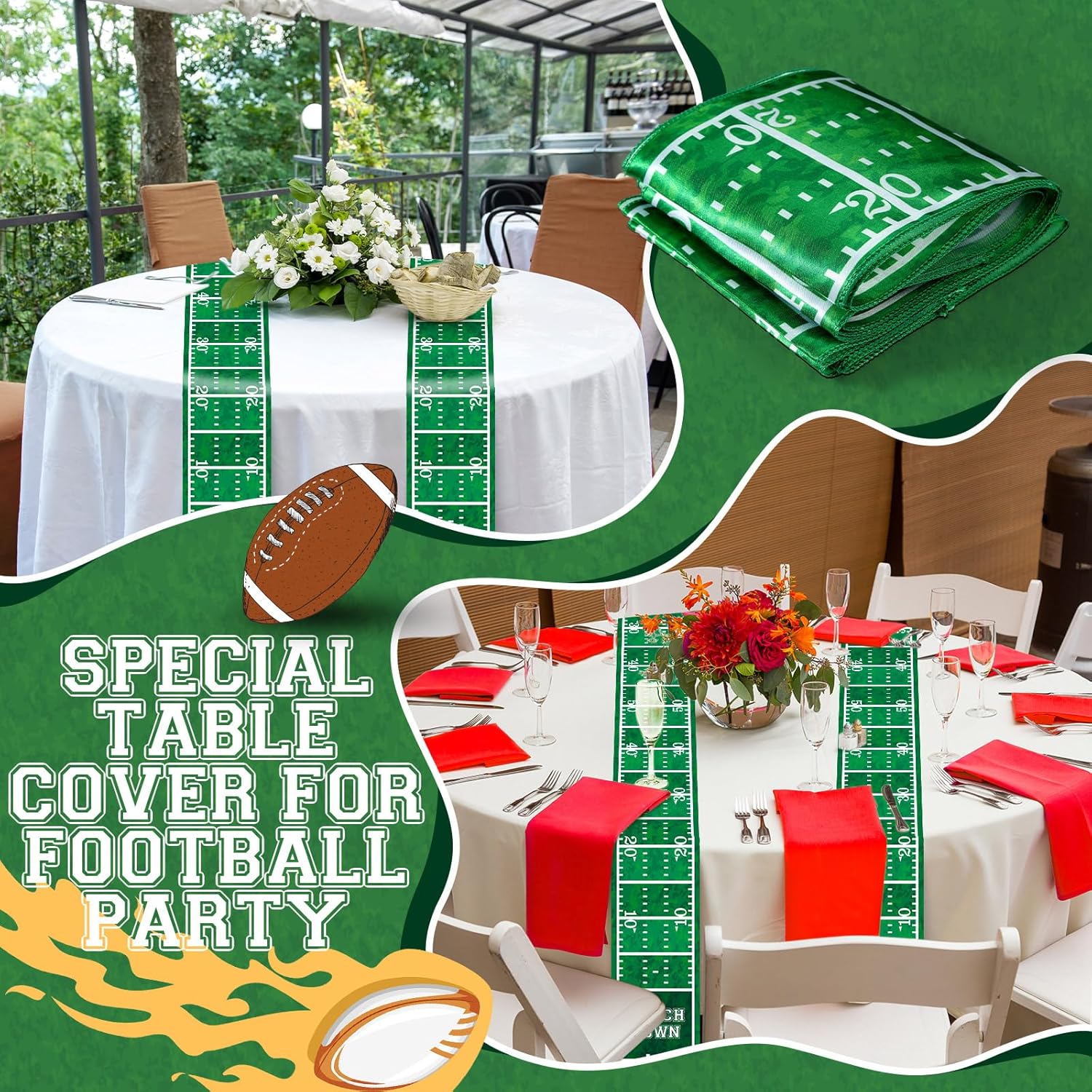 6 Pcs Football Themed Table Runner Set