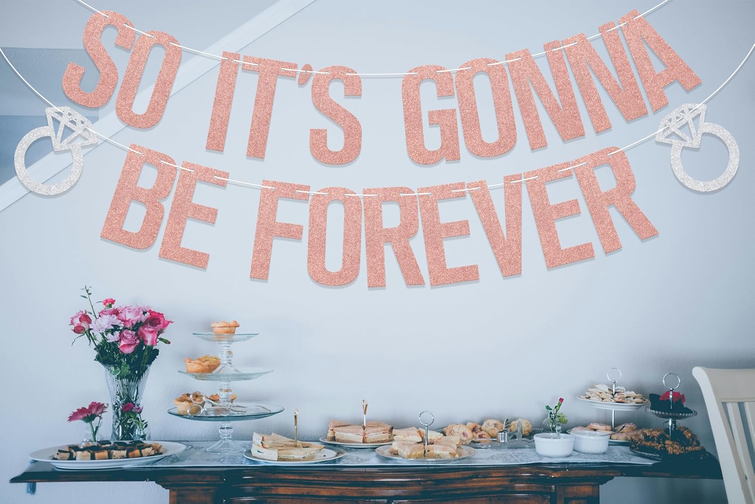 Rose Gold Forever Bachelorette Banner Decorations