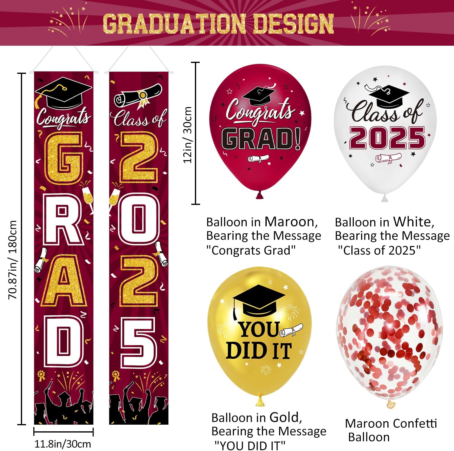 2025 Graduation Party Decorations Maroon Gold Set
