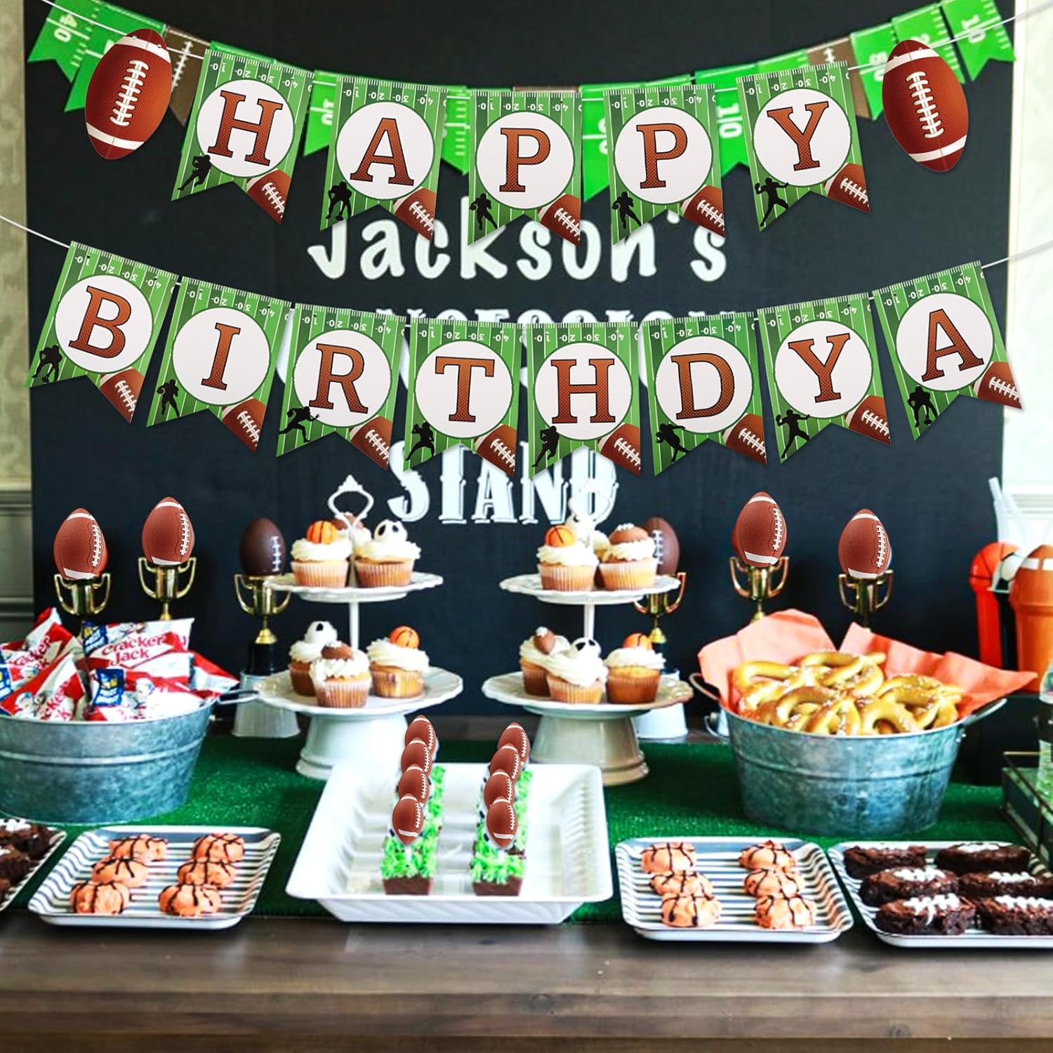 Football and Rugby Happy Birthday Banner for Party Decorations