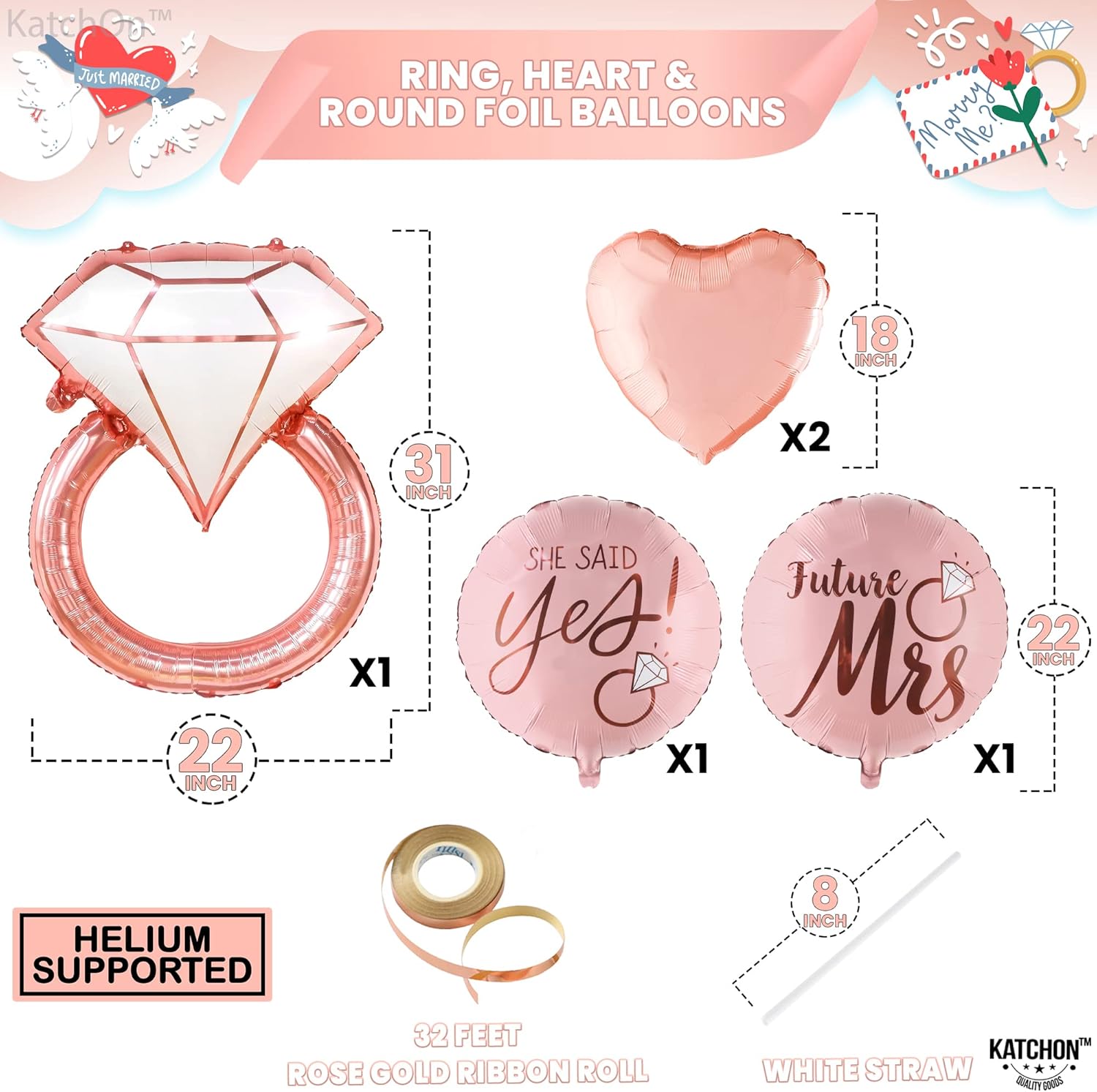KatchOn Diamond Ring Foil Balloon Set Pack of 5