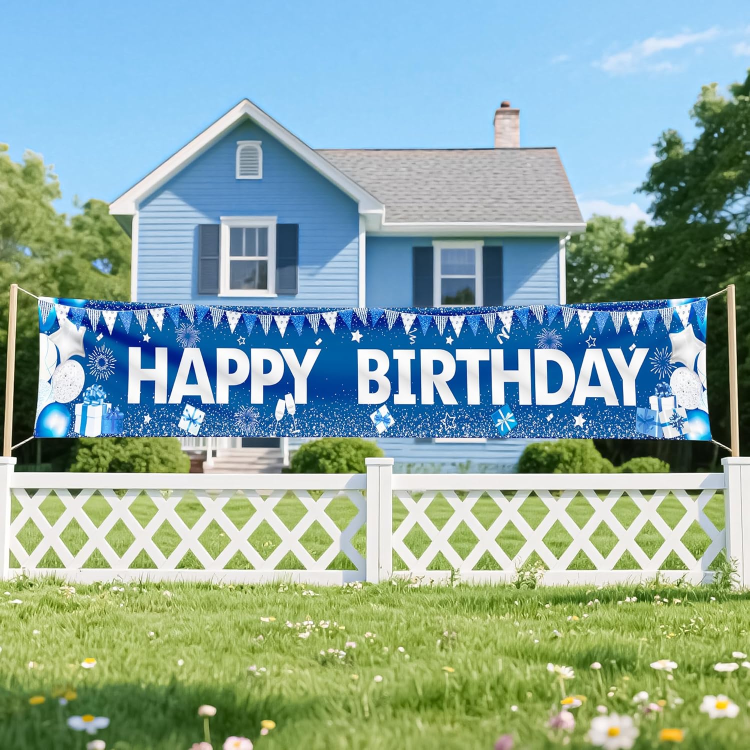 Blue Happy Birthday Banner for Boys and Girls