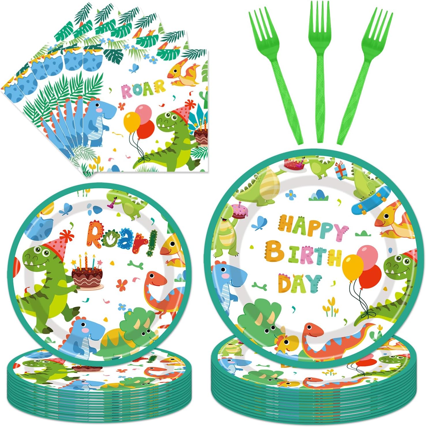Dinosaur Party Plates Napkins Set for 24 Guests