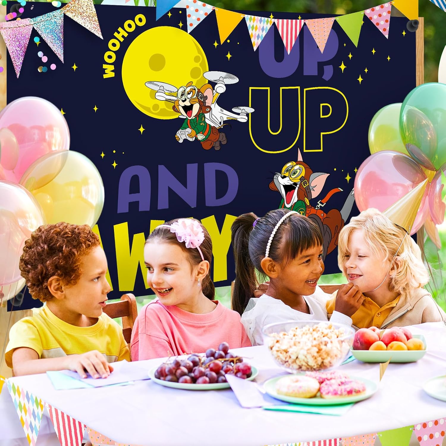 Y-times Cartoon Birthday Banner Backdrop 3x5ft