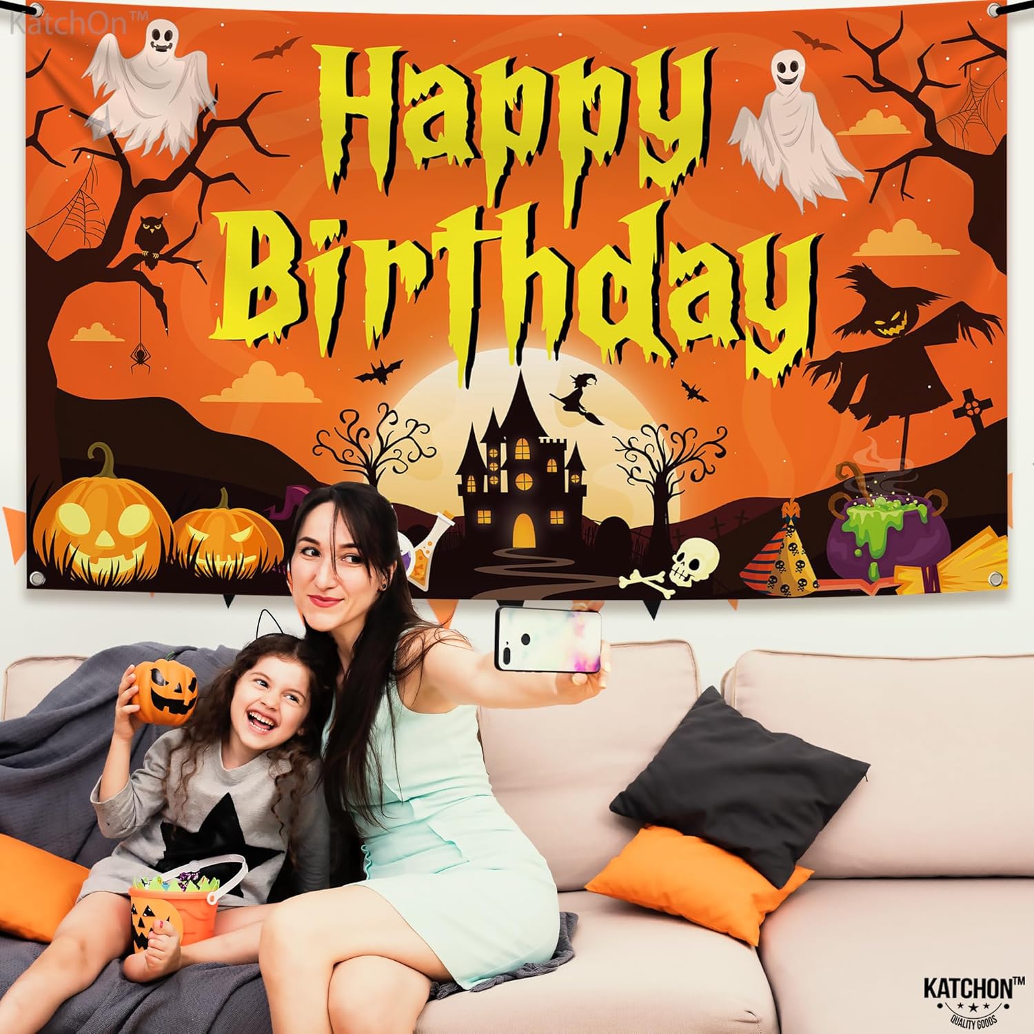 KatchOn Spooky Halloween Happy Birthday Banner - XtraLarge 72x44 Inch
