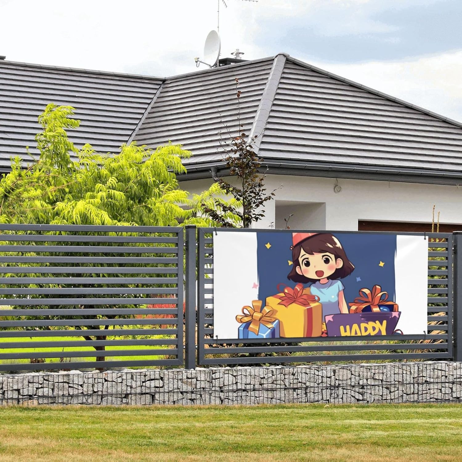 Cartoon Birthday Photo Backdrop Flag 24x47 Inch