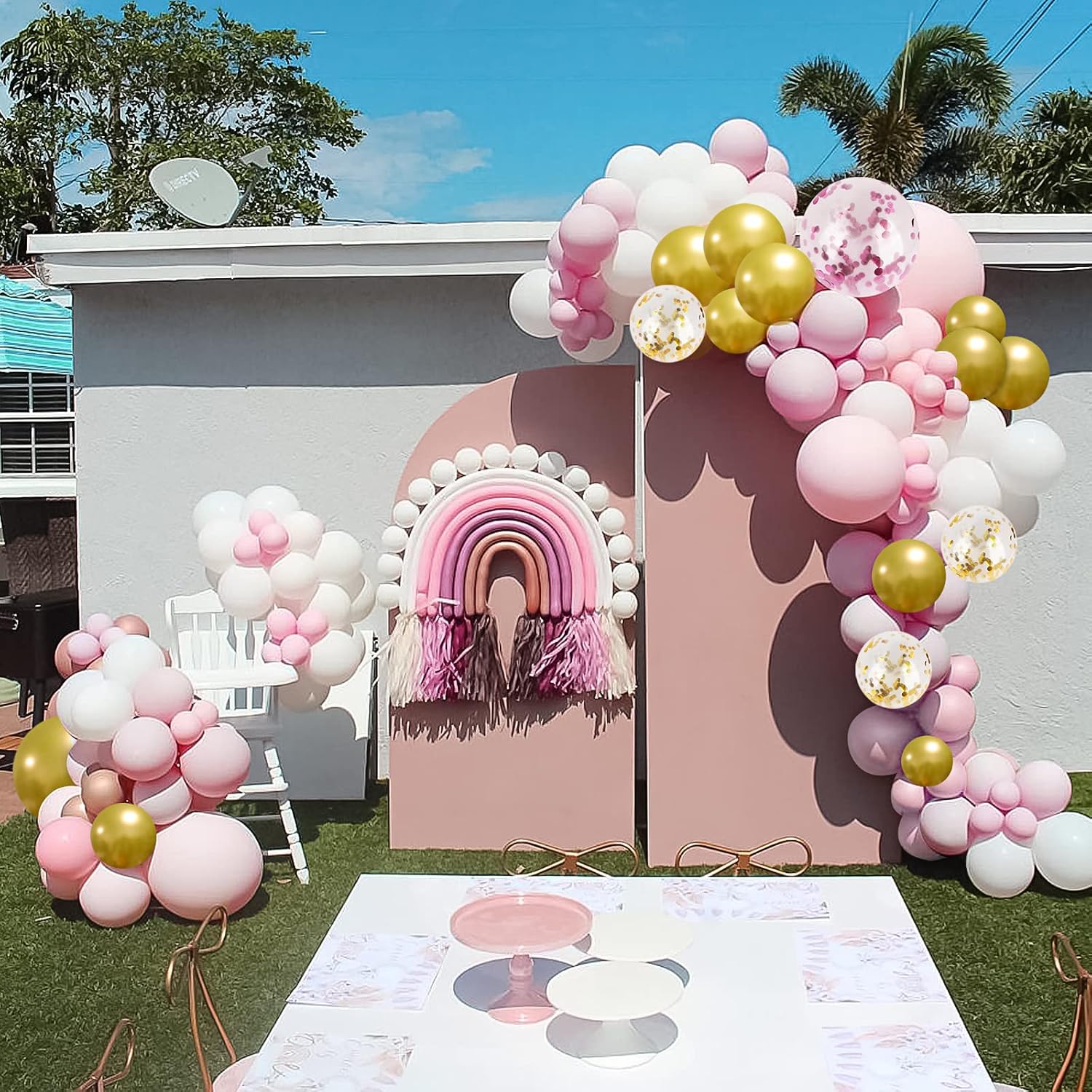 RUBFAC 65pcs Pink Gold Balloons Party Kit