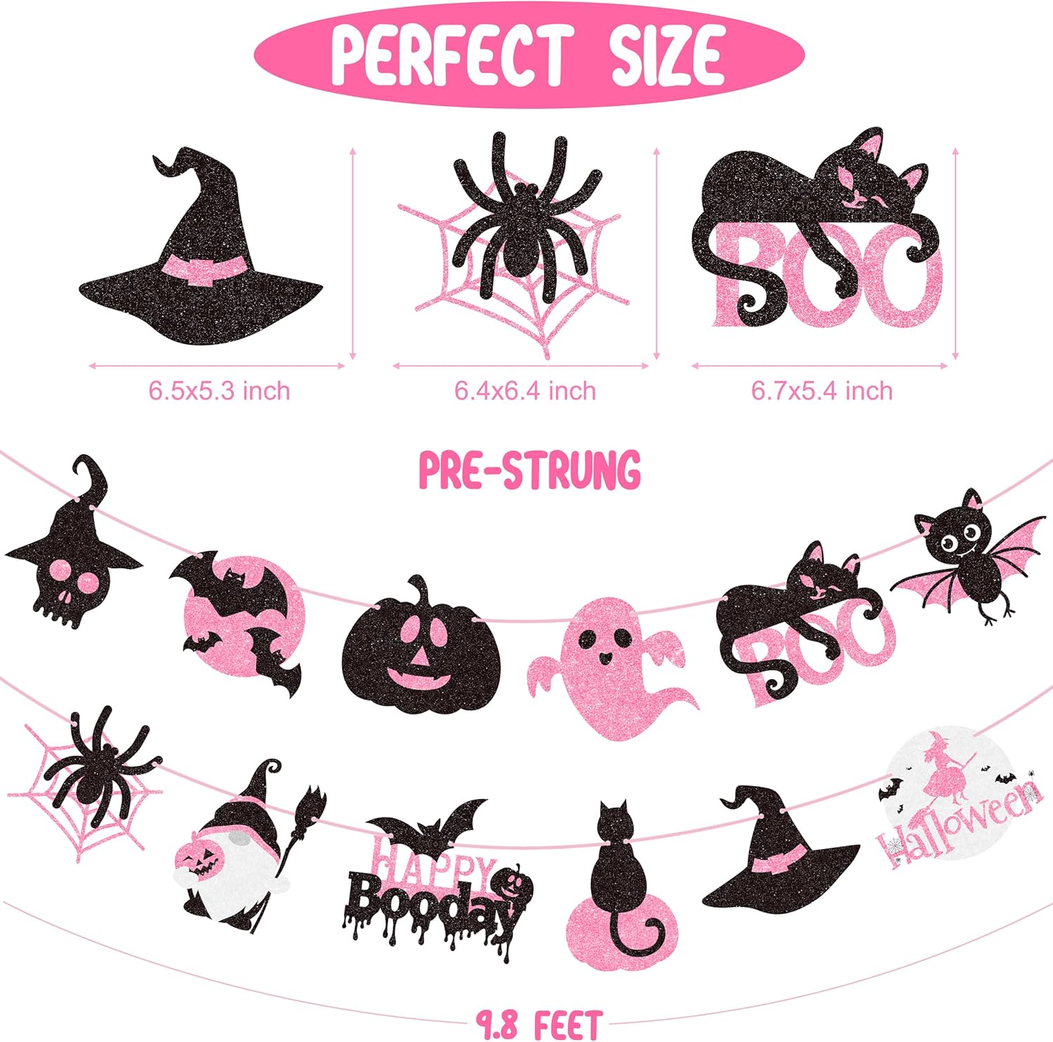 2pcs Halloween Party Banners Black Pink Ghost Boo Witch Decorations