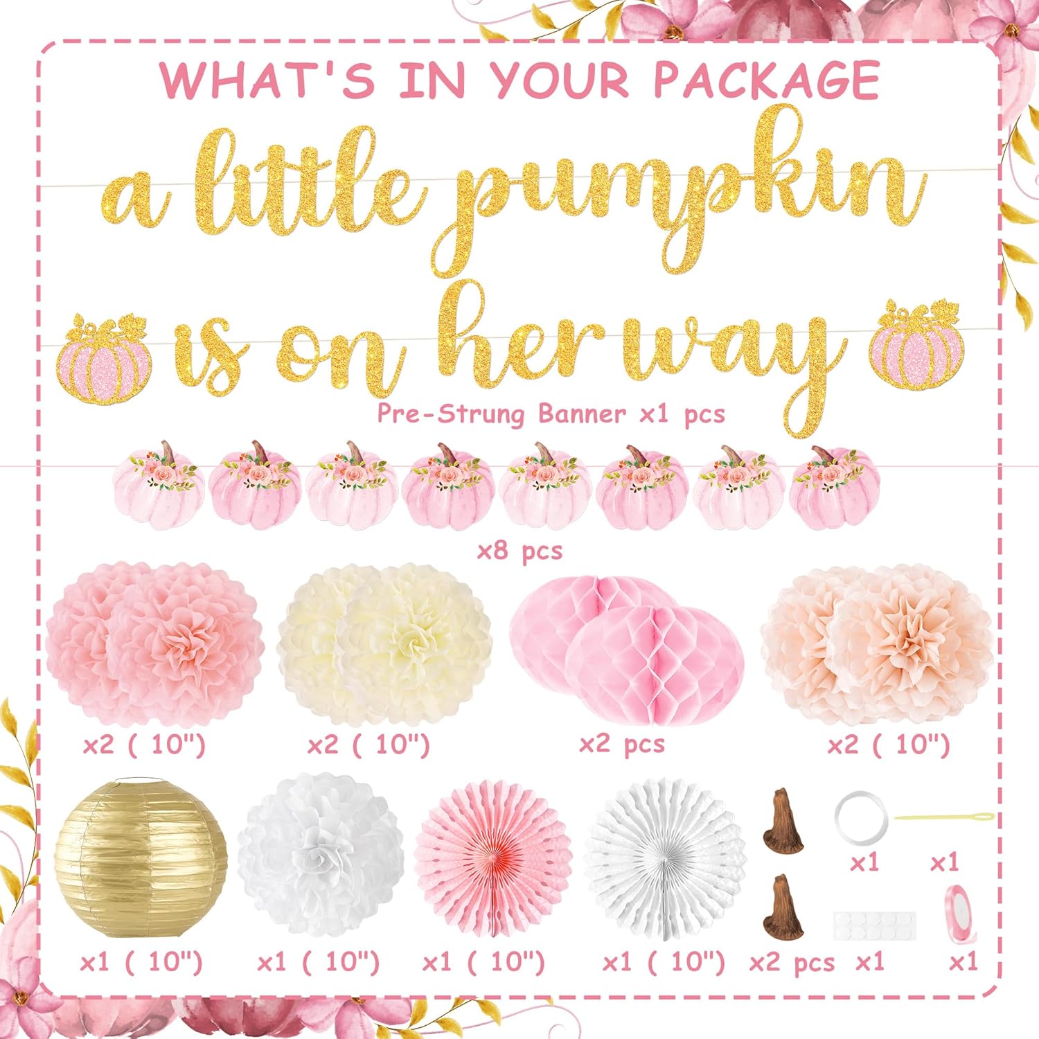 Little Pumpkin Baby Shower Decorations 15 Pcs