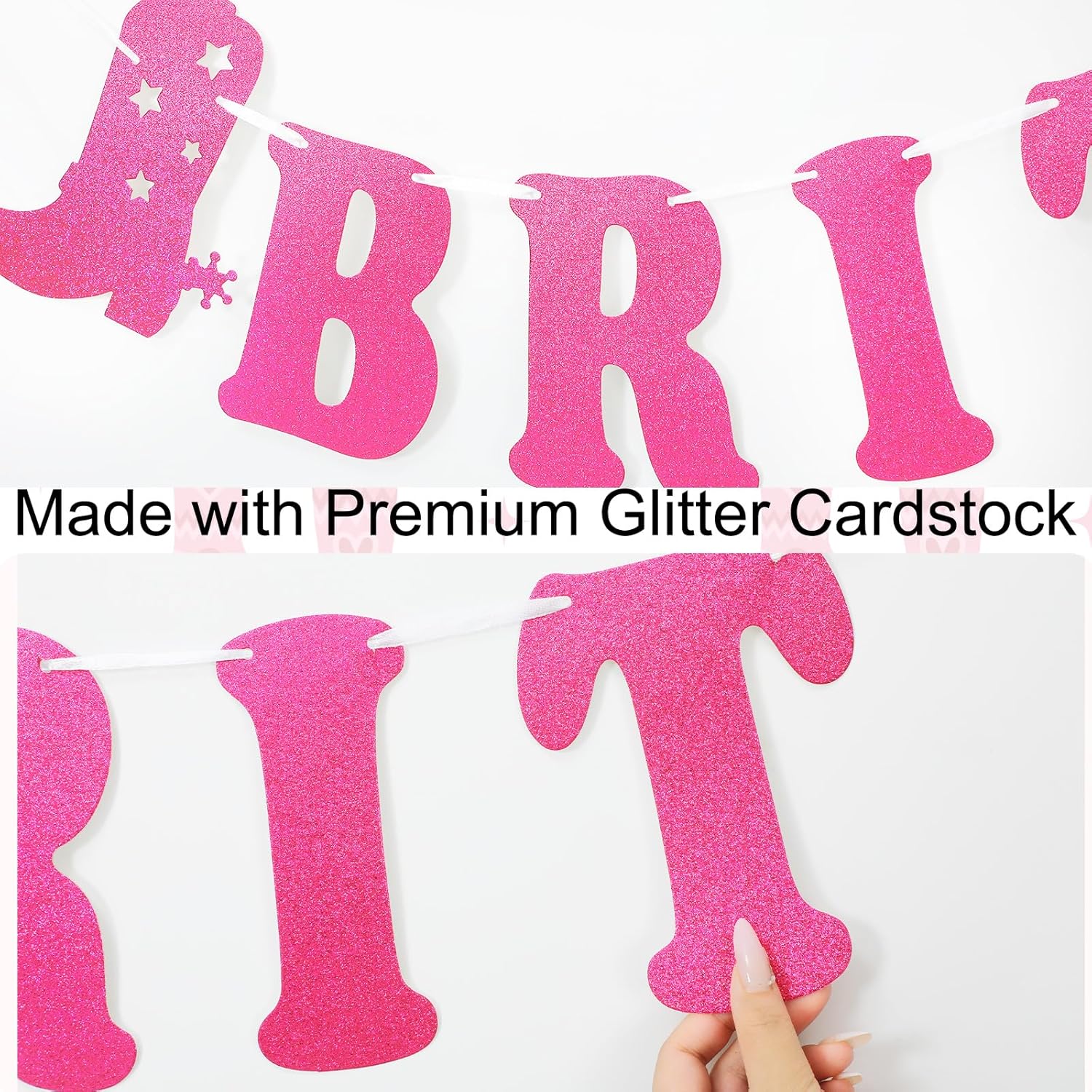 Western Cowgirl Birthday Glitter Banner Silver Pink Bunting Garland