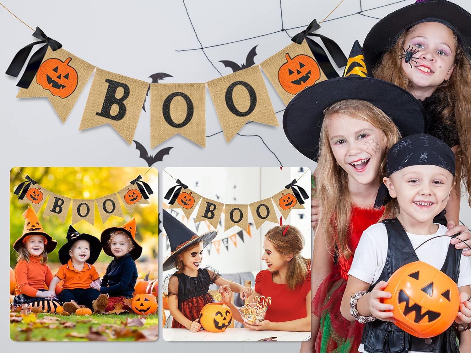 Whaline Halloween Bunting Banner with Glitter Pumpkin and Boo Design