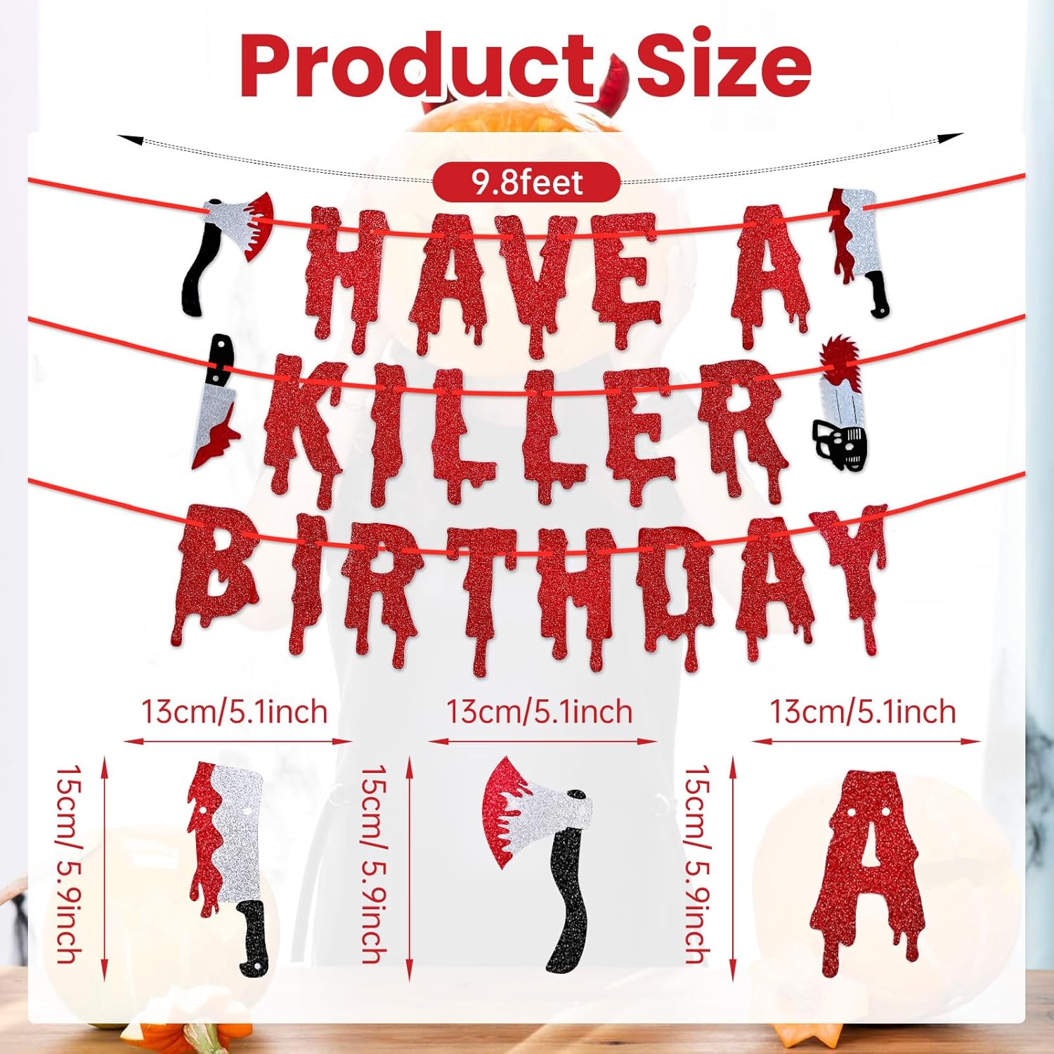 Red Glitter Halloween Birthday Banner - Pre-Strung Decor Bunting