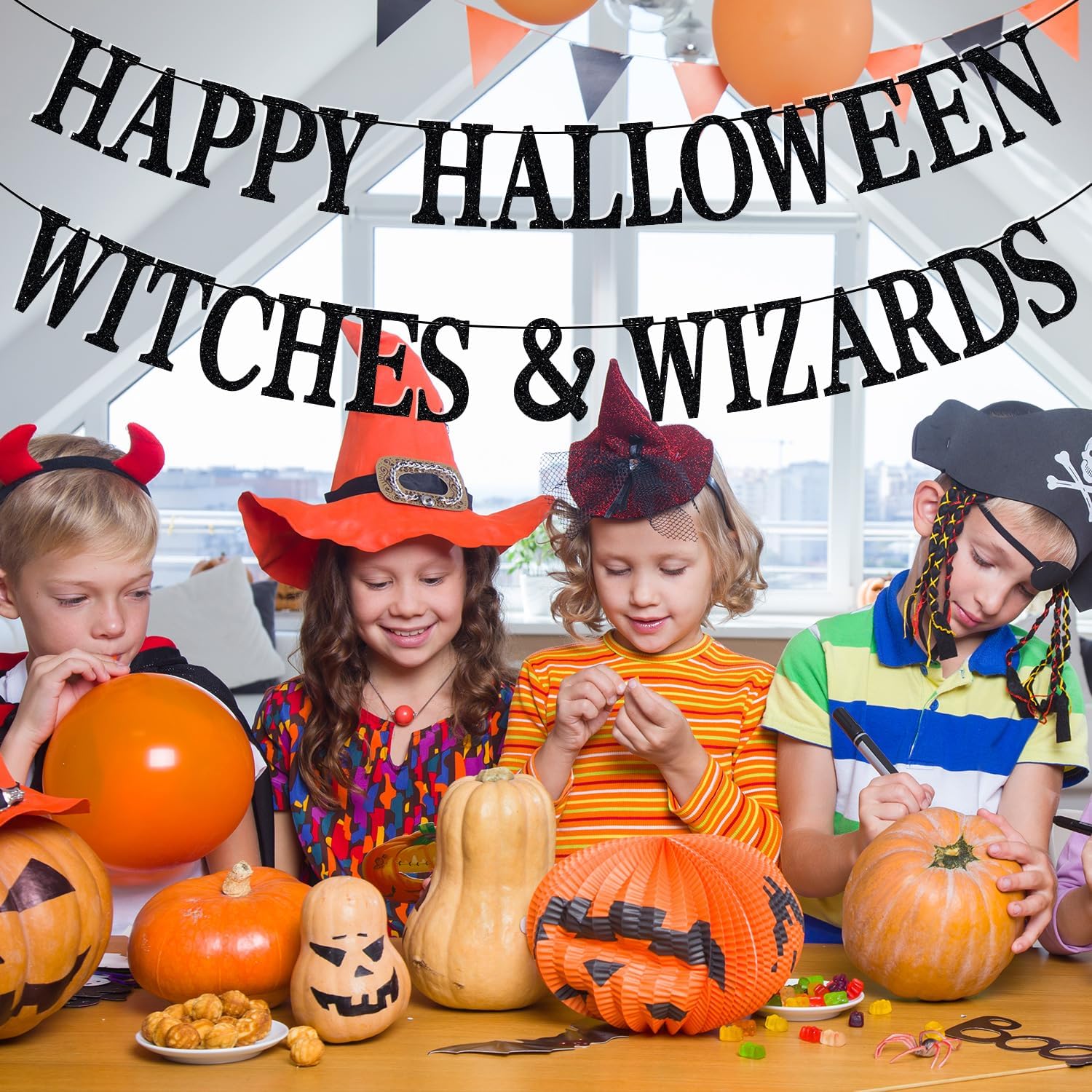 Happy Halloween Banner Witches Wizards Decor