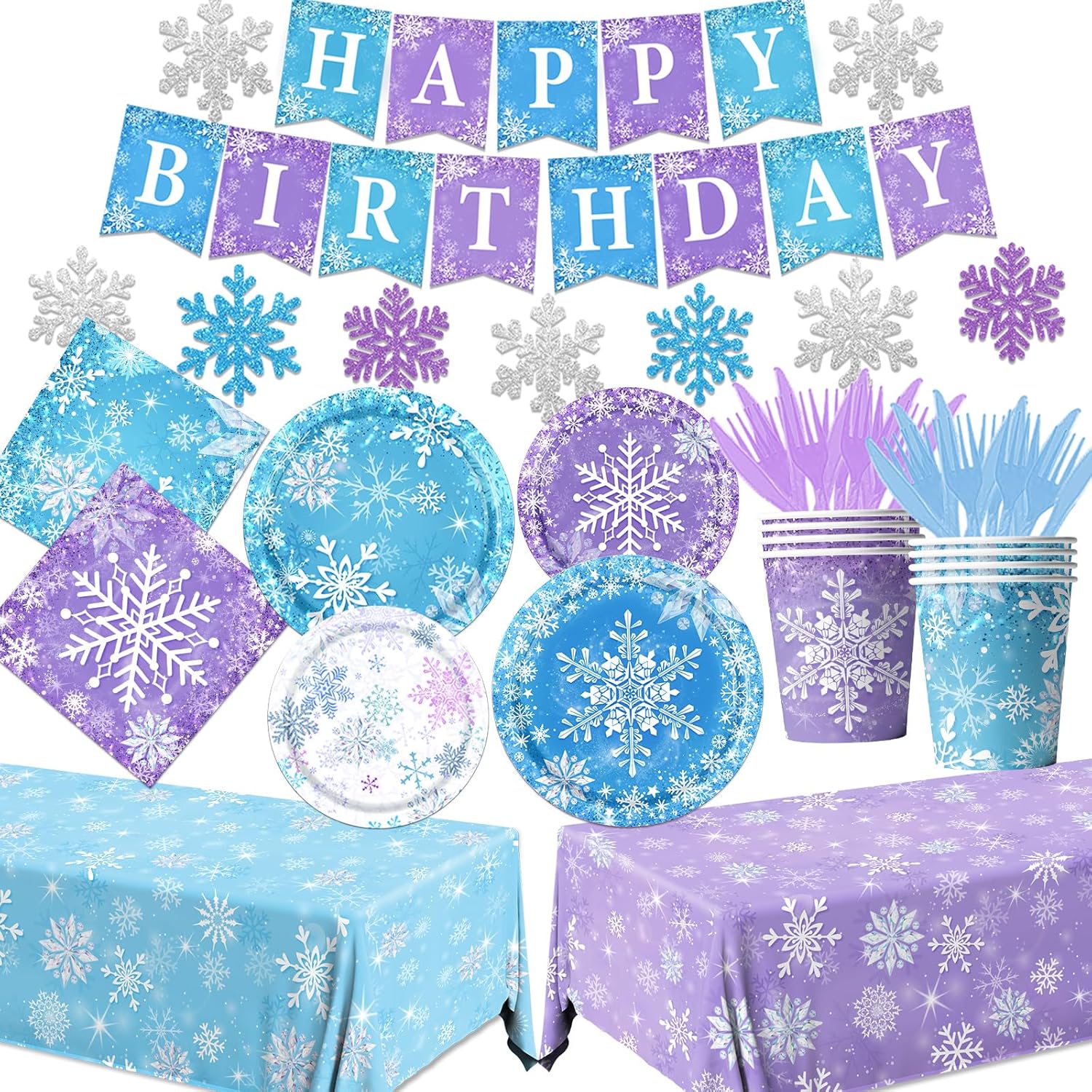 143pcs Snowflake Themed Party Set for Winter Birthday