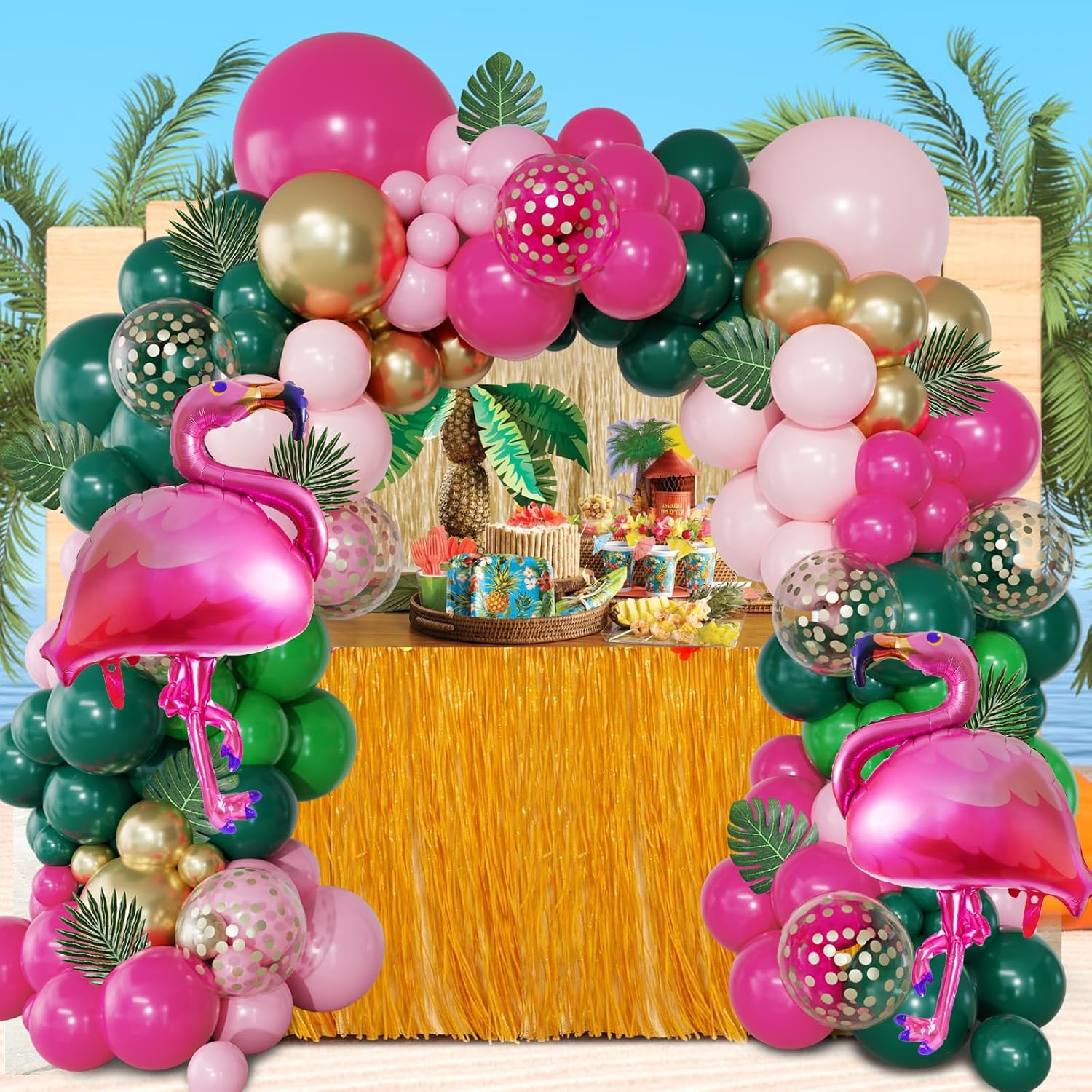 156Pcs Tropical Flamingo Balloon Garland Kit