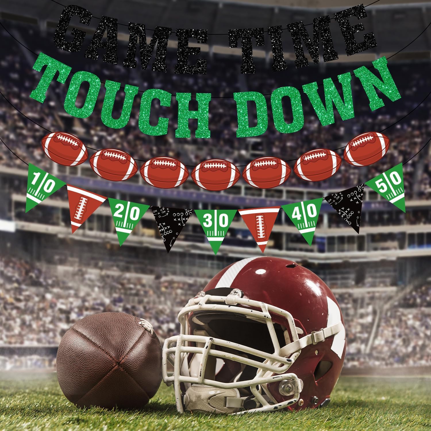 Game Time Touch Down Football Banner - Pre Strung 98ft Decor