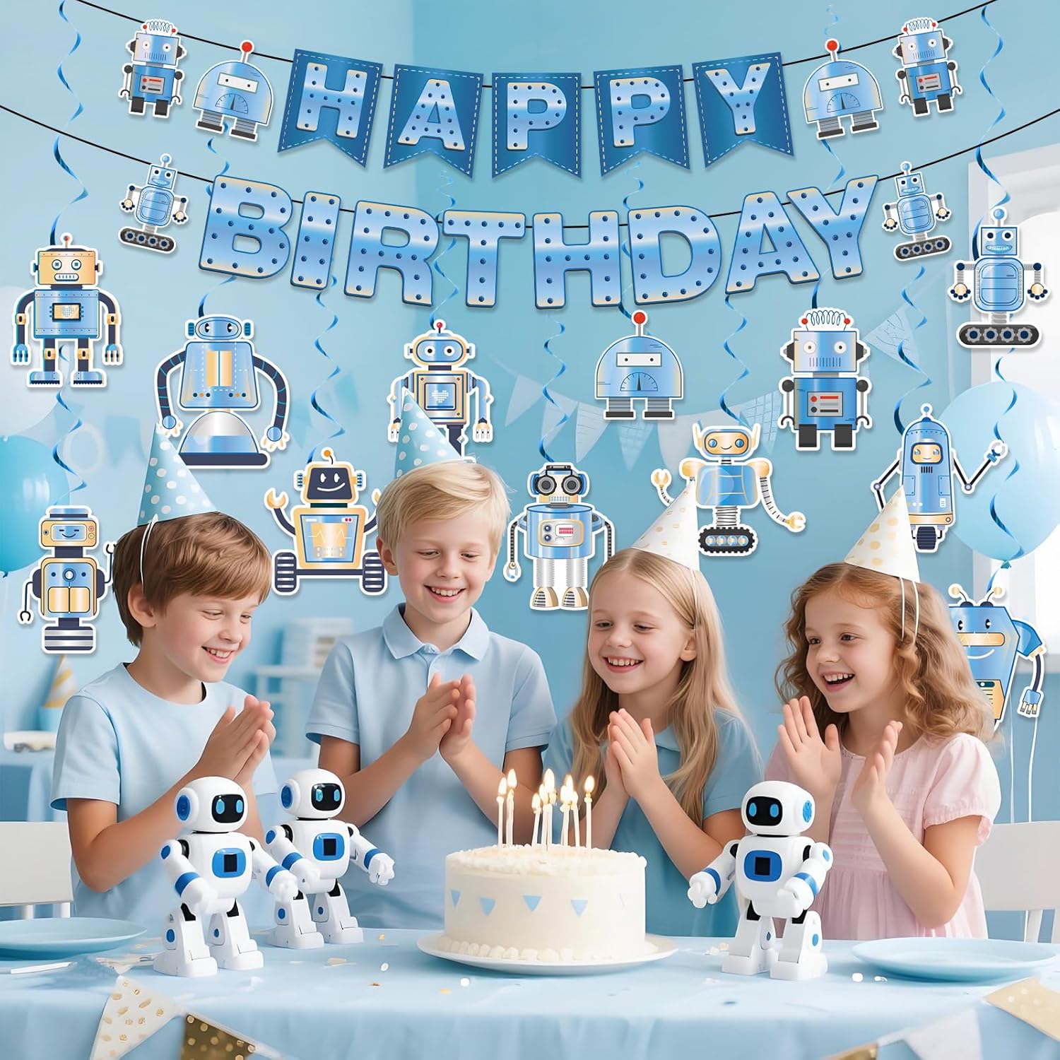 Robot Birthday Banner Decorations for Kids