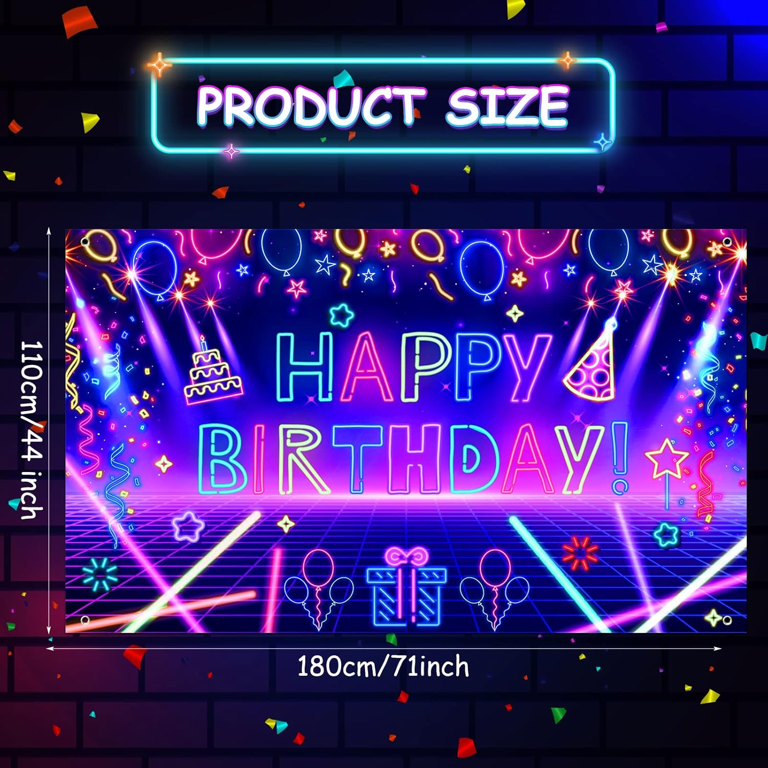 Glow Neon Birthday Party Banner - 71x44 Inch UV Reactive