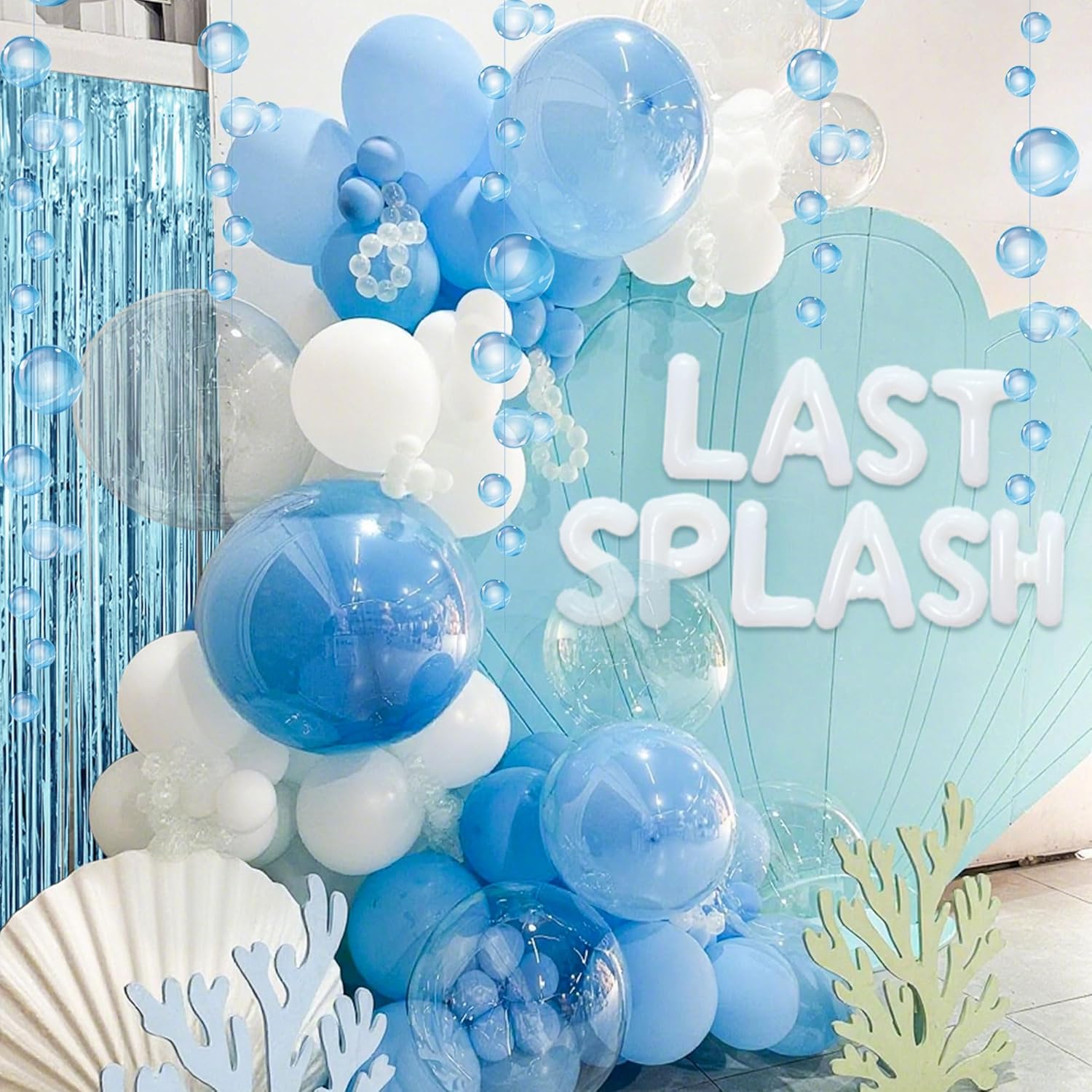 Last Splash Banner Balloons Blue White Coastal Bachelorette Decor