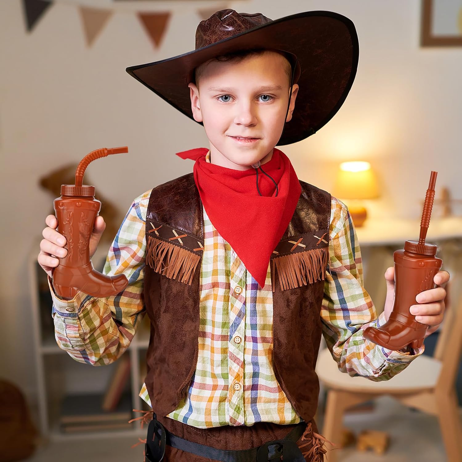 Alink Cowboy Boot Cups with Straws and Lids 12pcs 10oz Kids Party